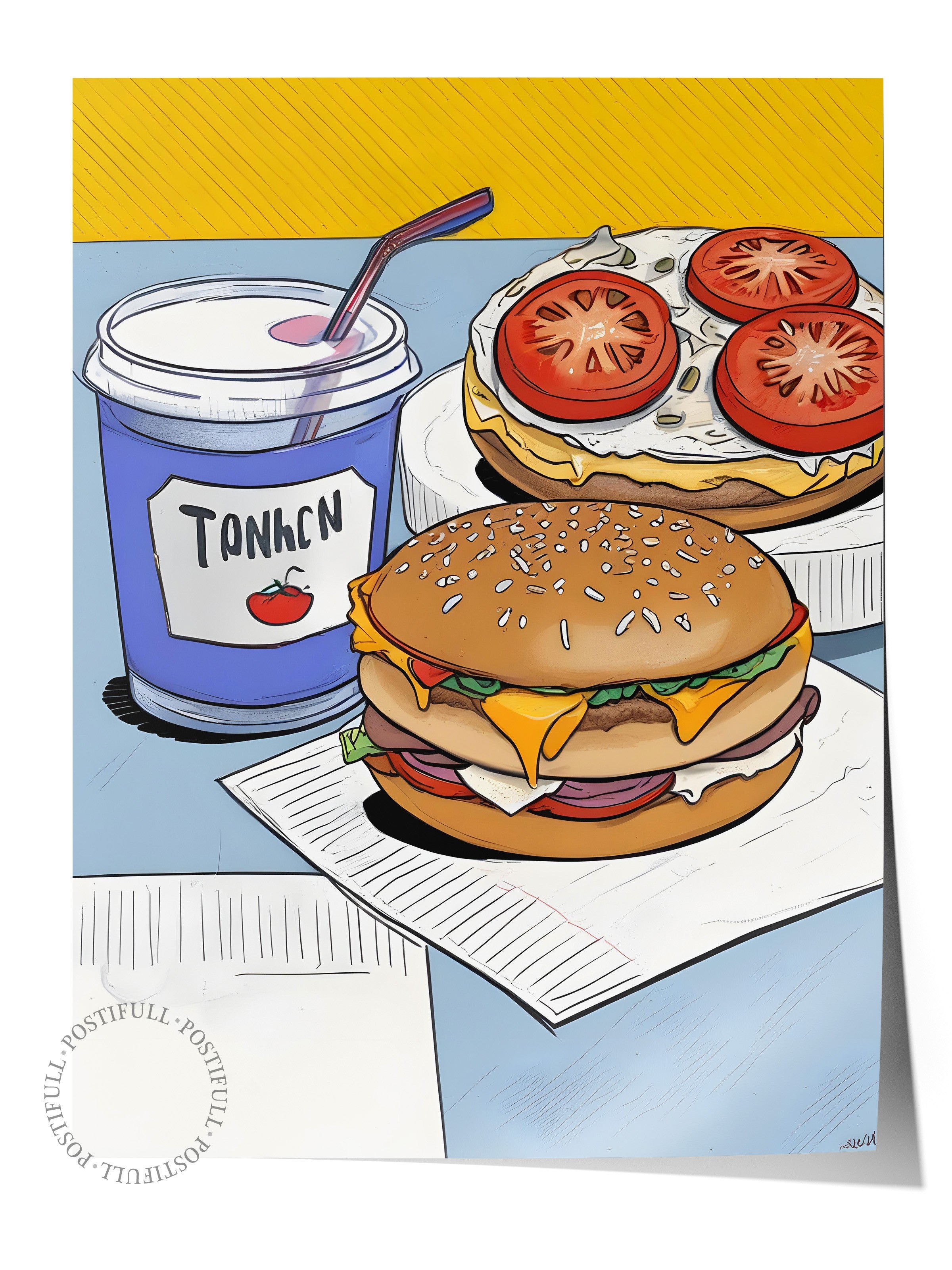 Çerçevesiz Poster, Burger With Coke, Comfort Serisi Mutfak Duvar Posteri, NO:109144