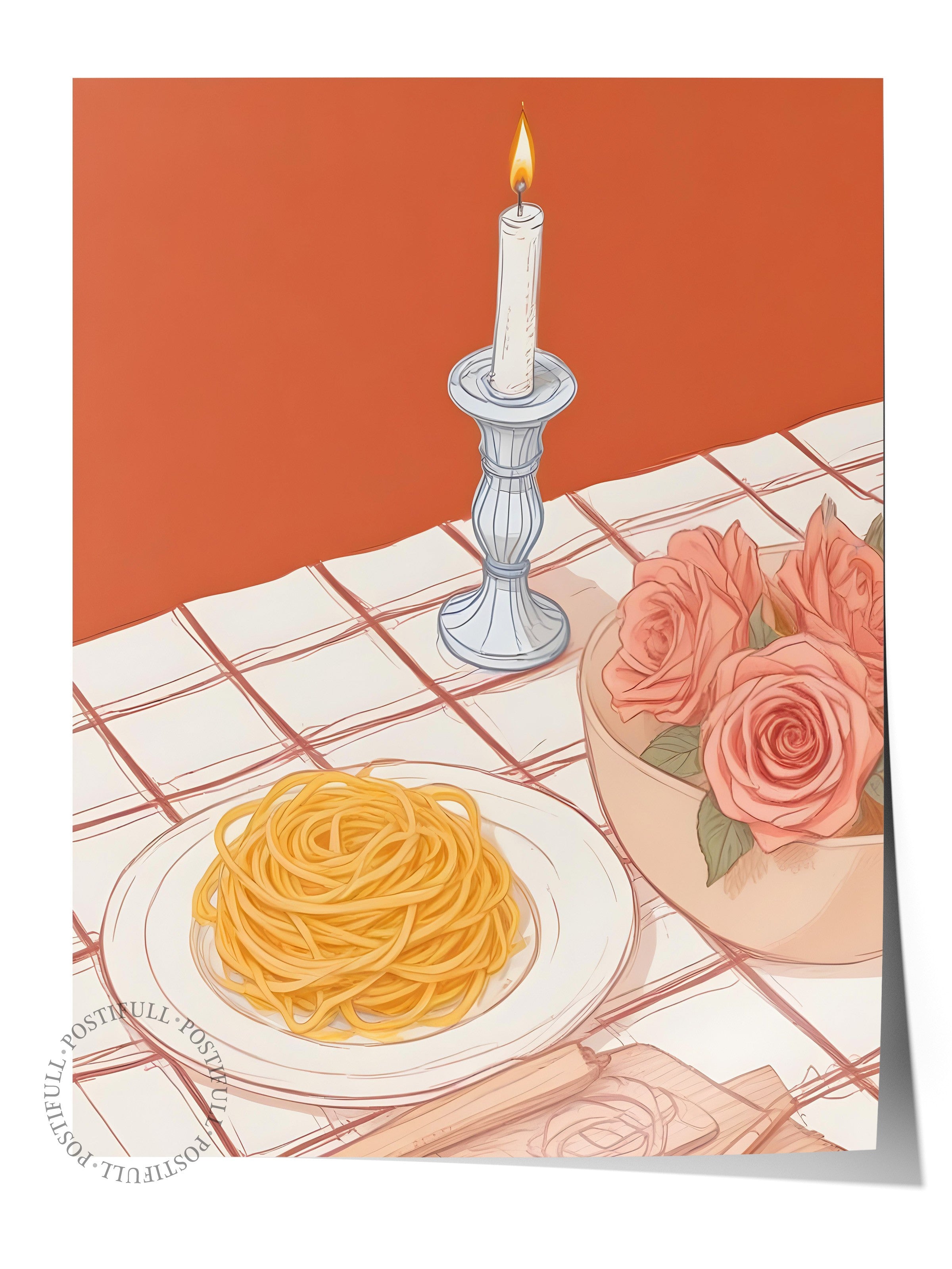 Çerçevesiz Poster, Candlestick With Pasta, Comfort Serisi Mutfak Duvar Posteri, NO:109107