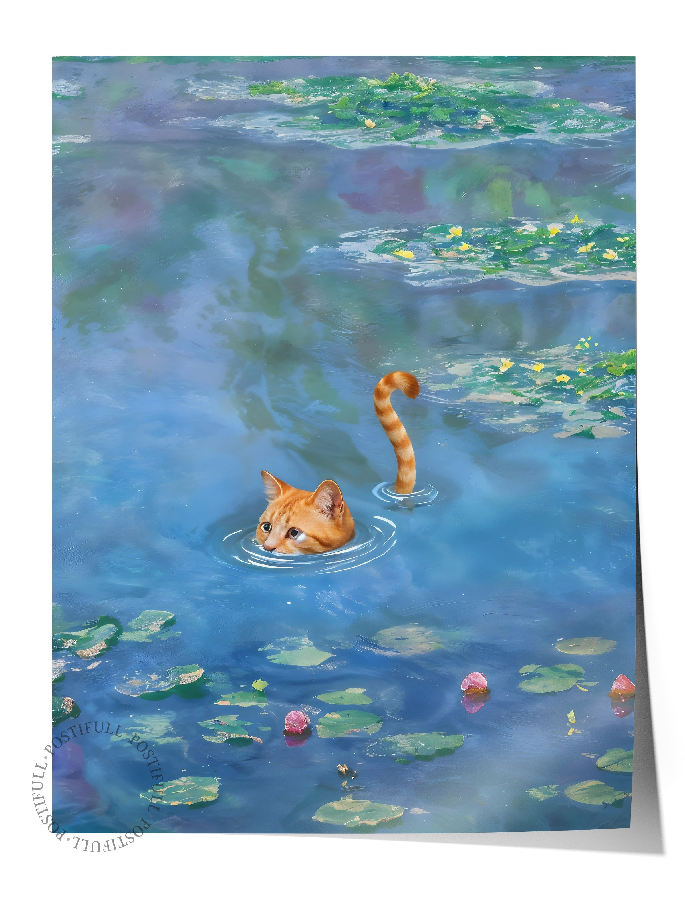 Çerçevesiz Poster, Cat Print Monet Waterlily - 1, Comfort Serisi Mutfak Duvar Posteri, NO:108966