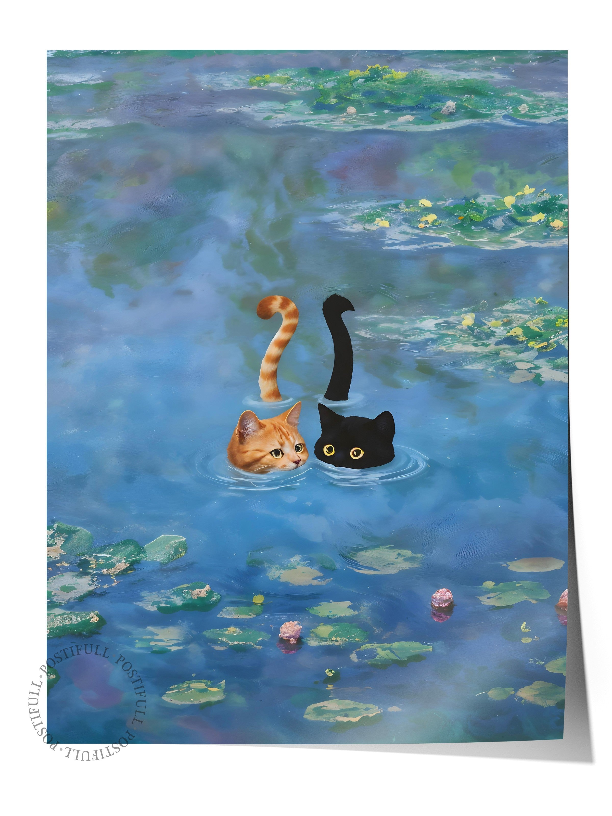 Çerçevesiz Poster, Cat Print Monet Waterlily - 3, Comfort Serisi Mutfak Duvar Posteri, NO:108968