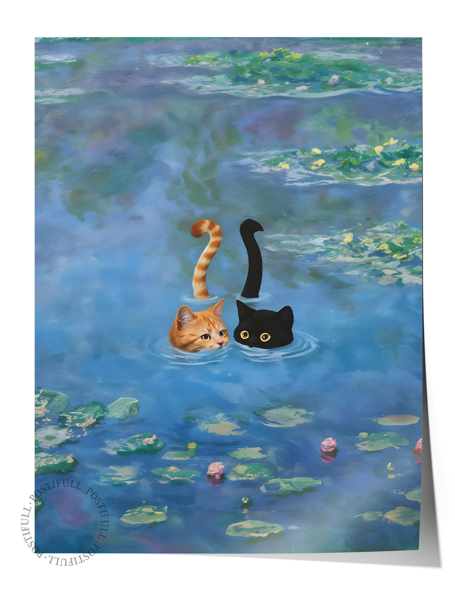 Çerçevesiz Poster, Cat Print Waterlily - 3, Comfort Serisi Duvar Posteri, NO:108968