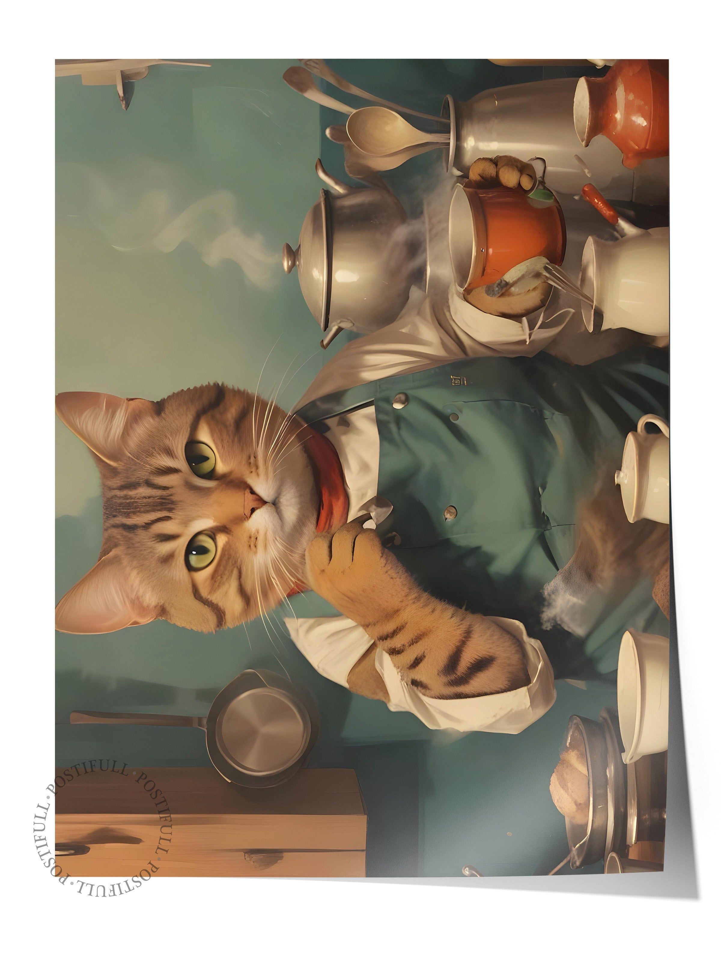 Çerçevesiz Poster, Coffee Station Cat, Comfort Serisi Duvar Posteri, NO:108929