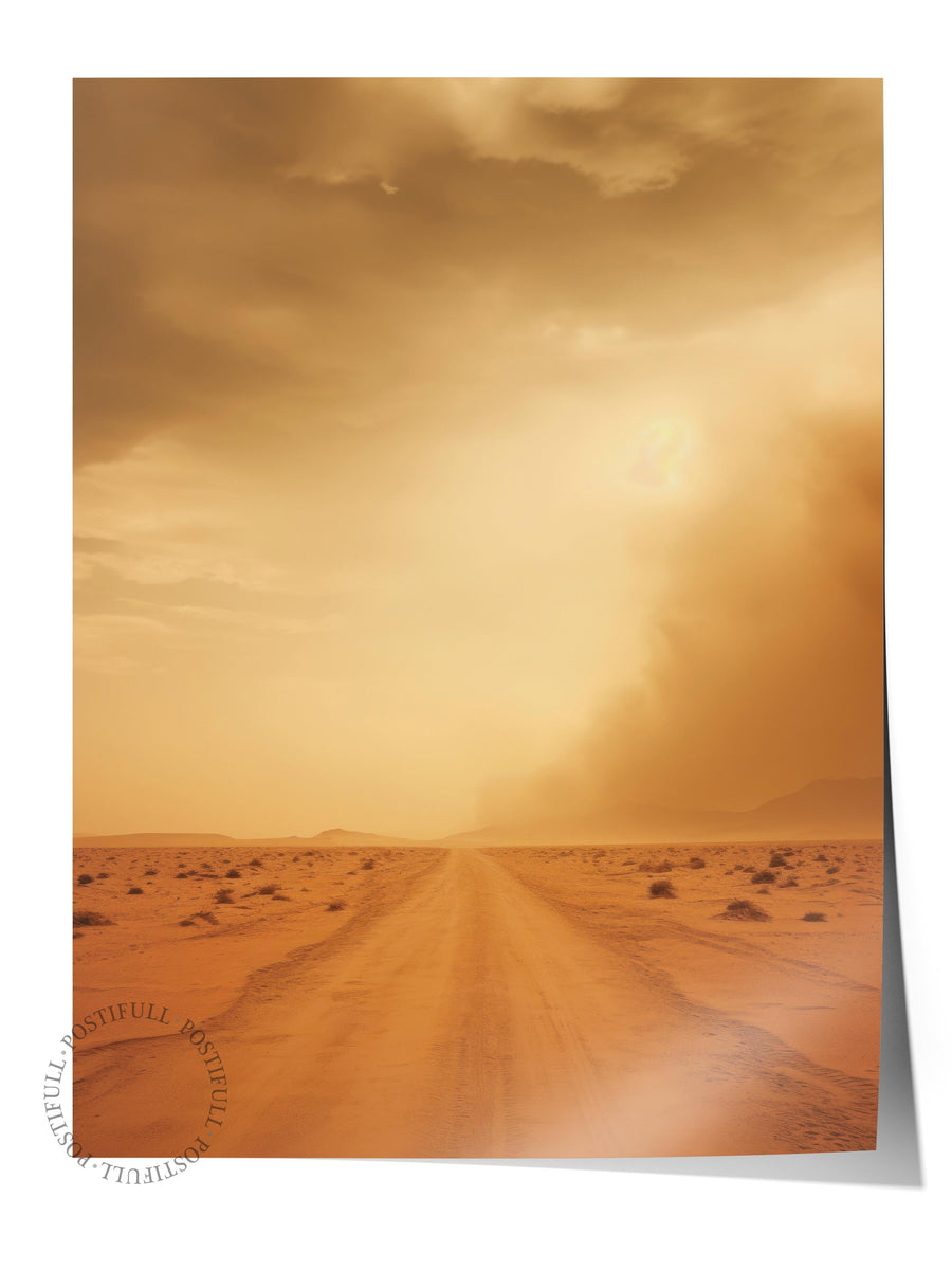 Çöl Fırtınasında Toz Yolu Çöl Fotoğrafları Çerçevesiz Poster