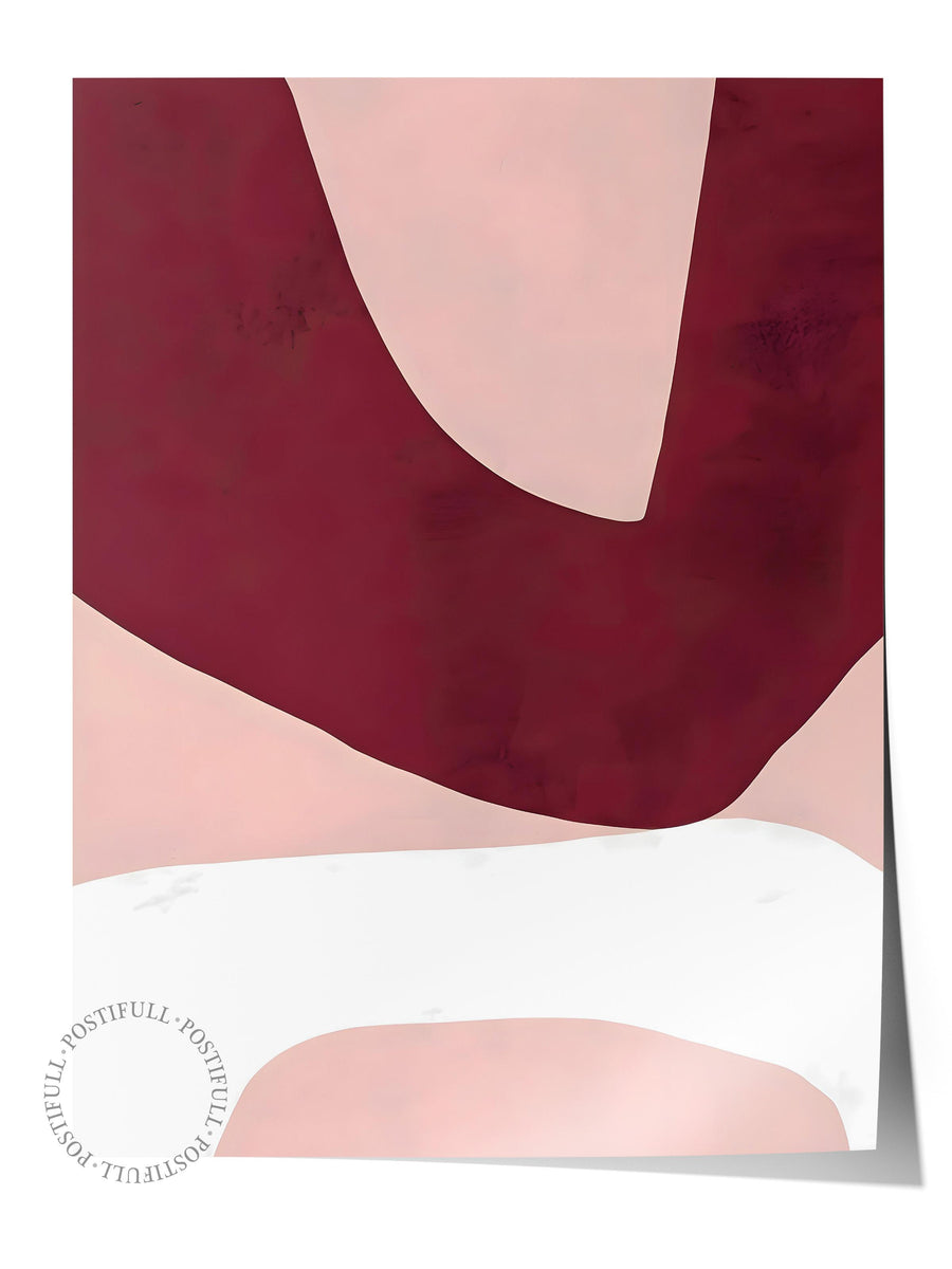 Bordo Pembe Soyut Formlar Minimalist Comfort Serisi Çerçevesiz Poster