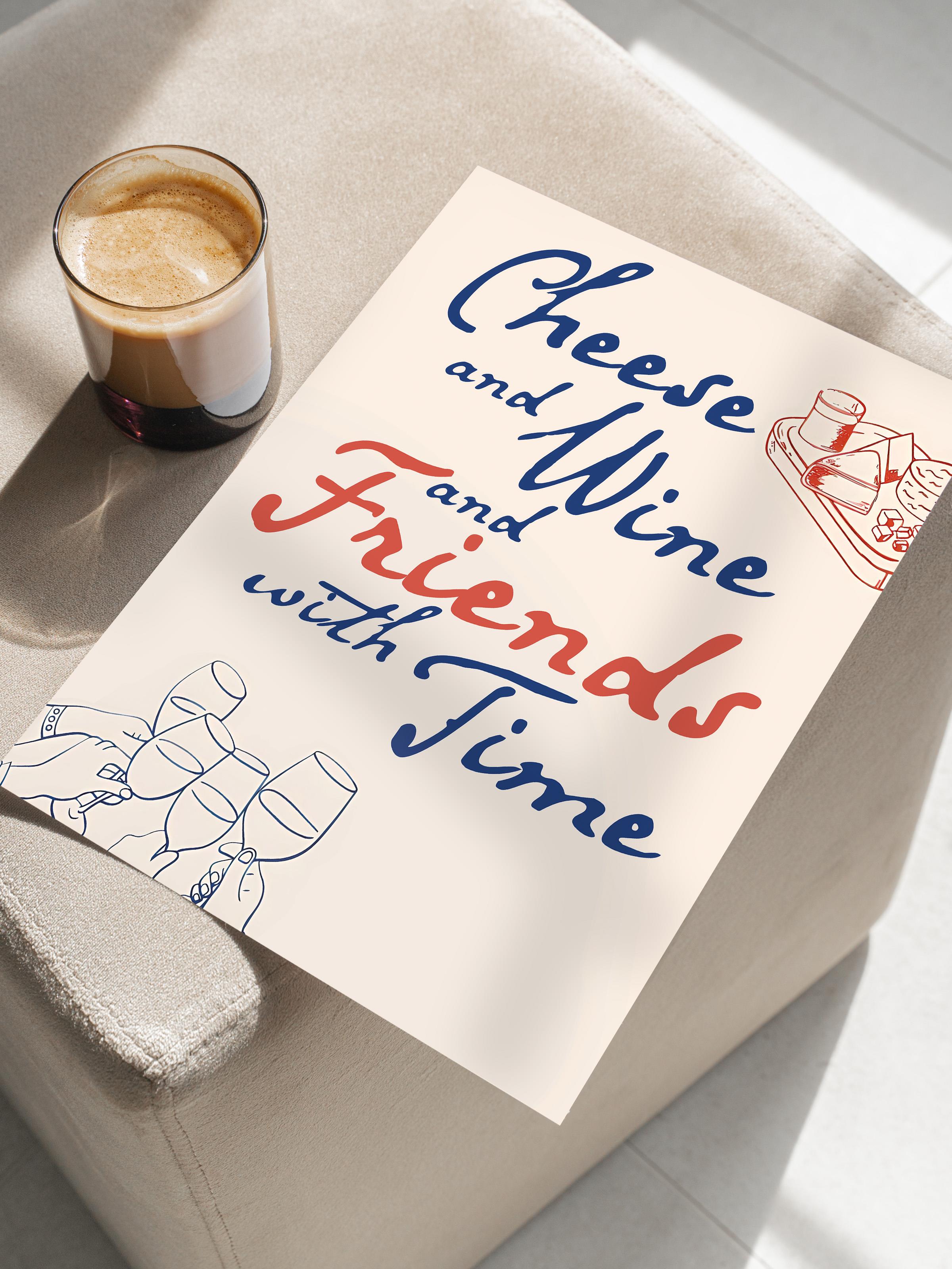 Çerçevesiz Poster, HD Kalite Duvar Posteri,Comfort Serisi, Cheese And Wine Poster, NO:108702