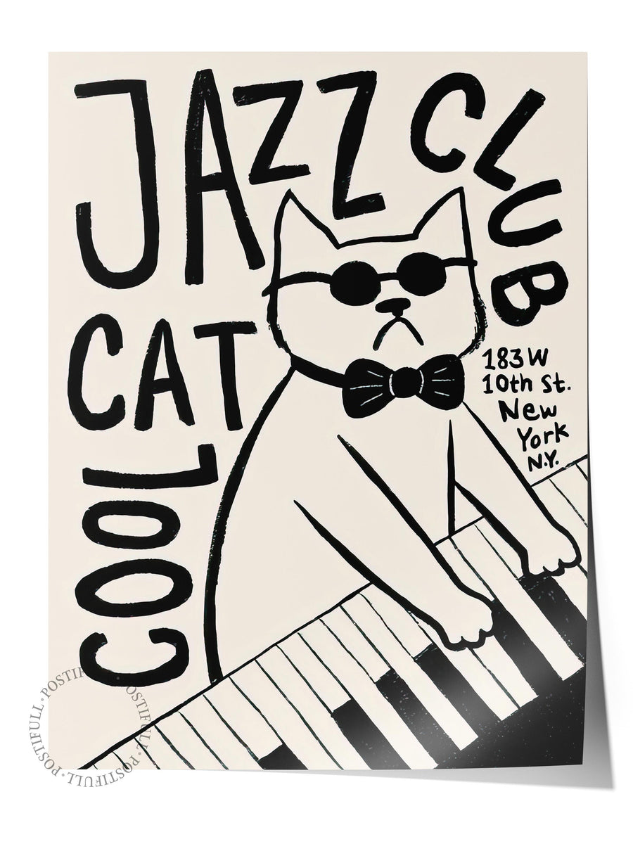 Çerçevesiz Poster, HD Kalite Duvar Posteri,Comfort Serisi, Cool Cat Jazz Club Poster, NO:108688