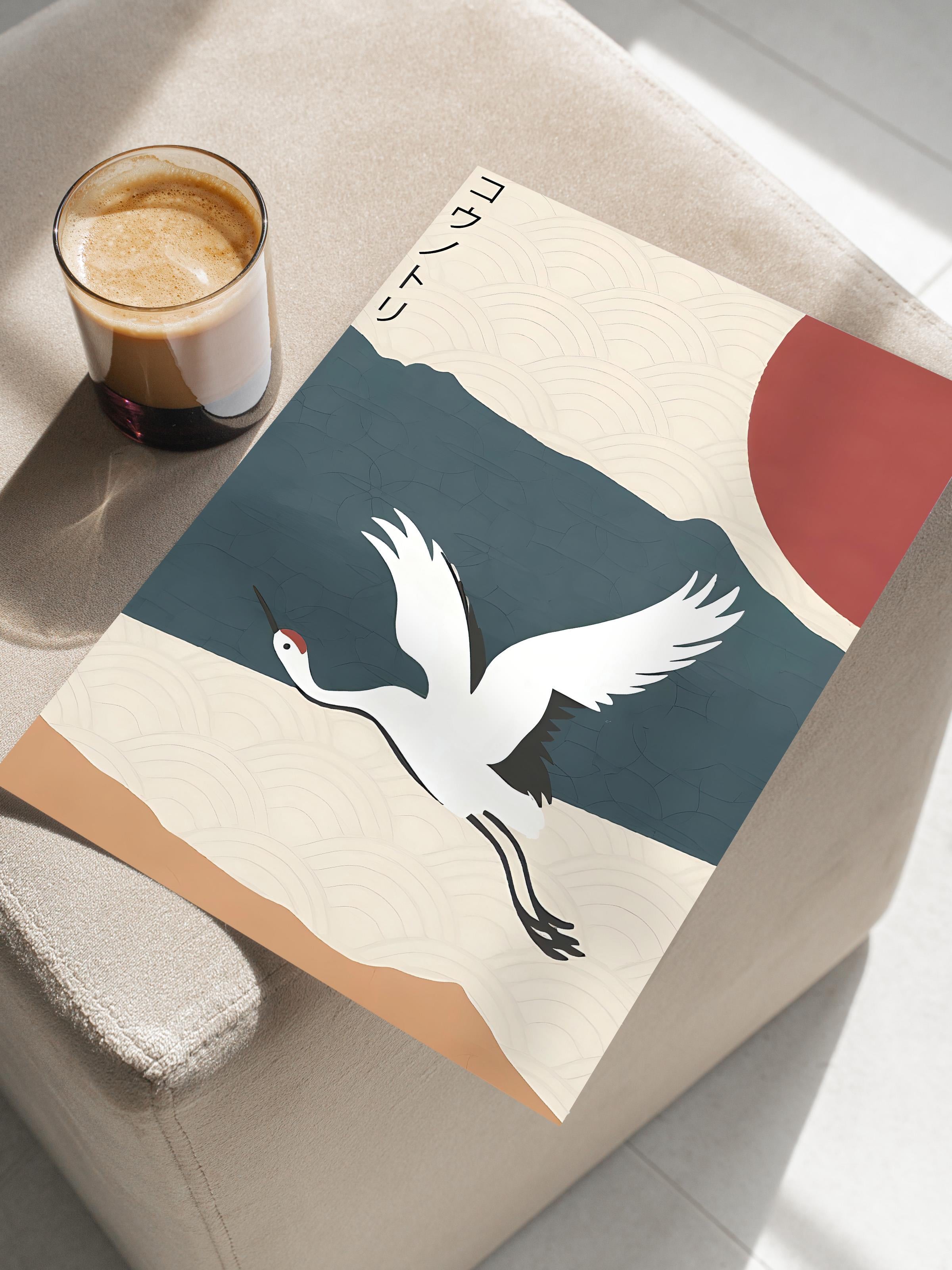 Çerçevesiz Poster, HD Kalite Duvar Posteri,Comfort Serisi, Landscape And Crane Poster, NO:108698