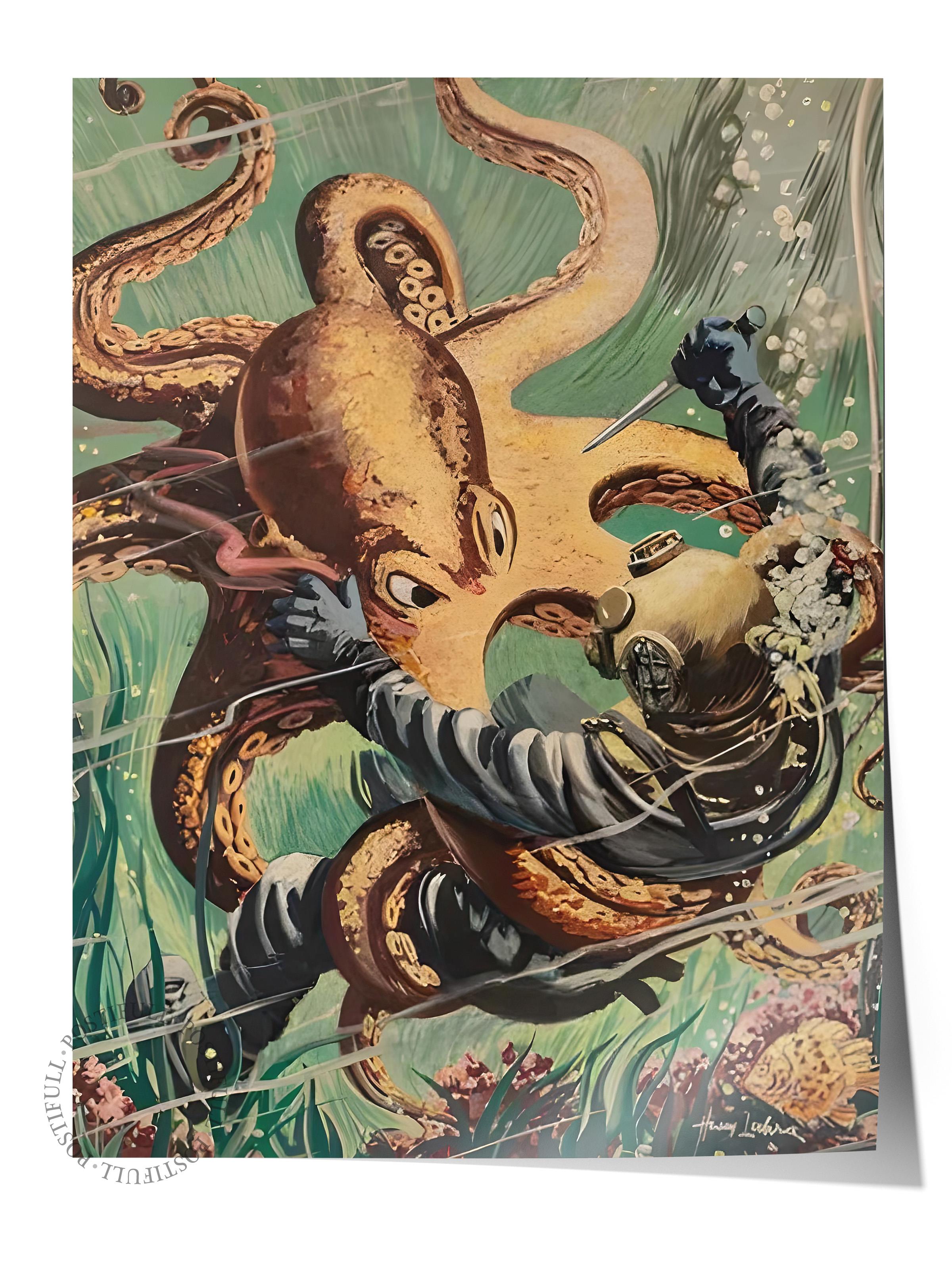 Çerçevesiz Poster, HD Kalite Duvar Posteri,Comfort Serisi, Octopus Attacks Poster, NO:108733