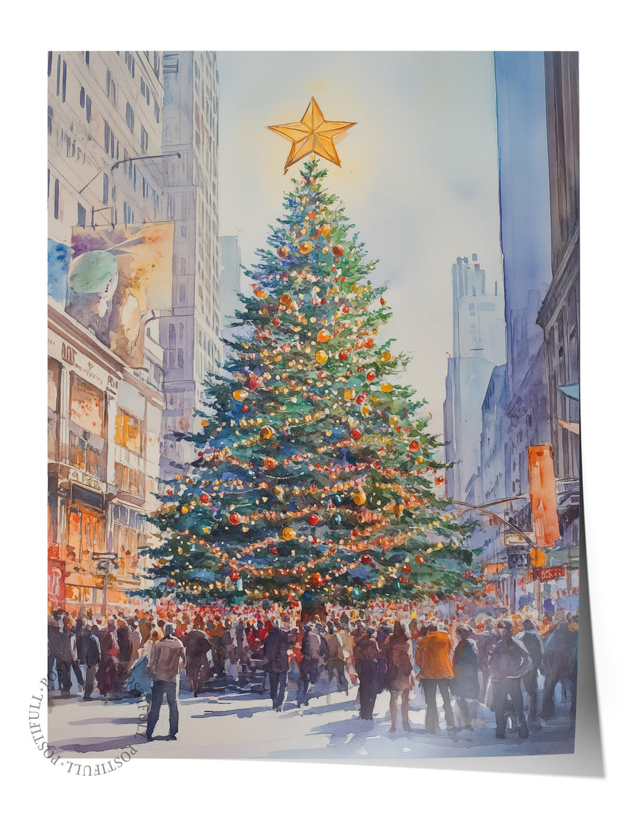 Noel Ağacı ve Kalabalık Yılbaşı Çerçevesiz Poster