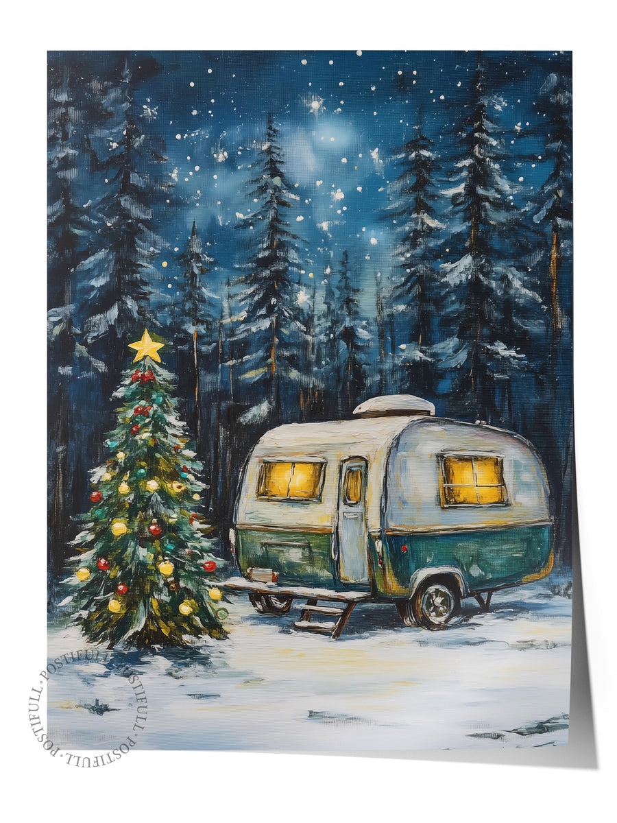 Karavan ve Noel Ağacı Yılbaşı Çerçevesiz Poster