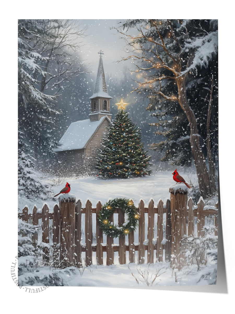 Kar Manzaralı Noel Kutlaması Yılbaşı Çerçevesiz Poster