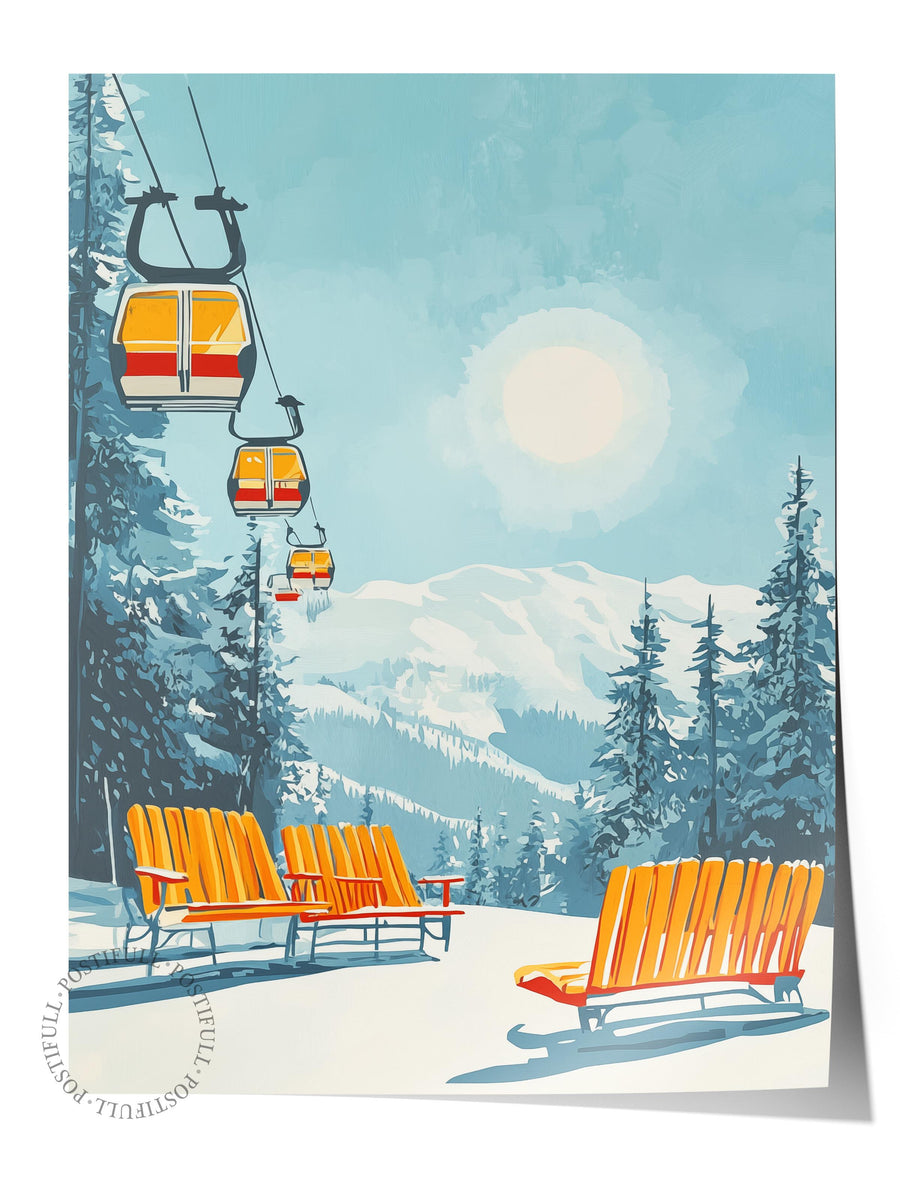 Kış Manzaralı Kayak Teleferiği Yılbaşı Çerçevesiz Poster