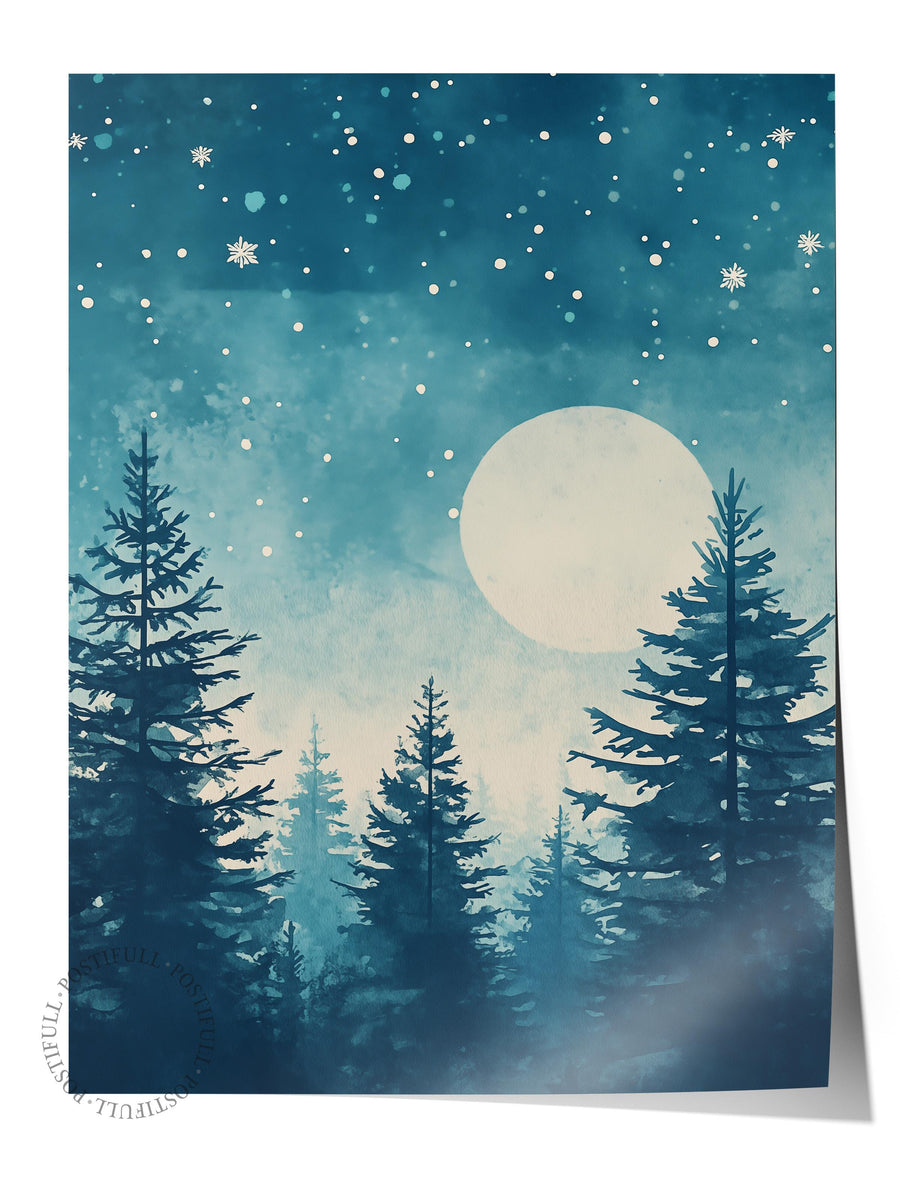 Gece Ormanı Yılbaşı Çerçevesiz Poster