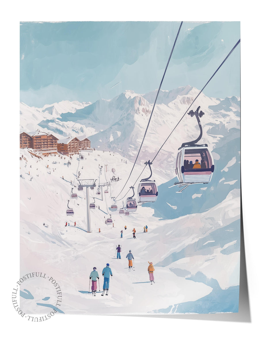 Kayak Teleferiği Manzarası Yılbaşı Çerçevesiz Poster