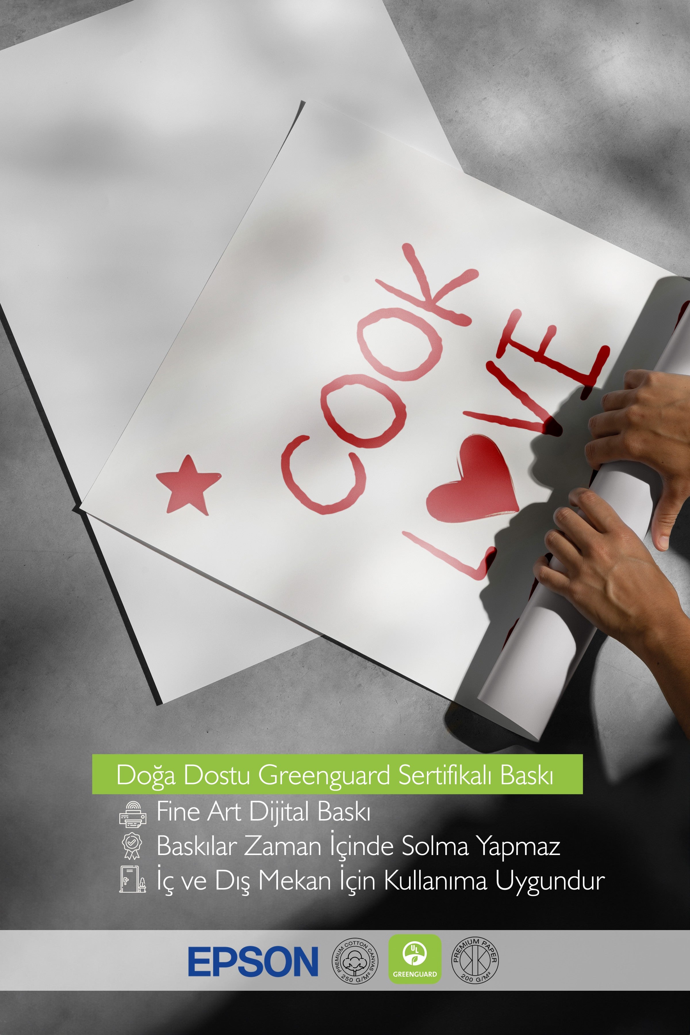 Çerçevesiz Poster, Cook, Love, Repeat, Comfort Serisi Mutfak Duvar Posteri, NO:109051