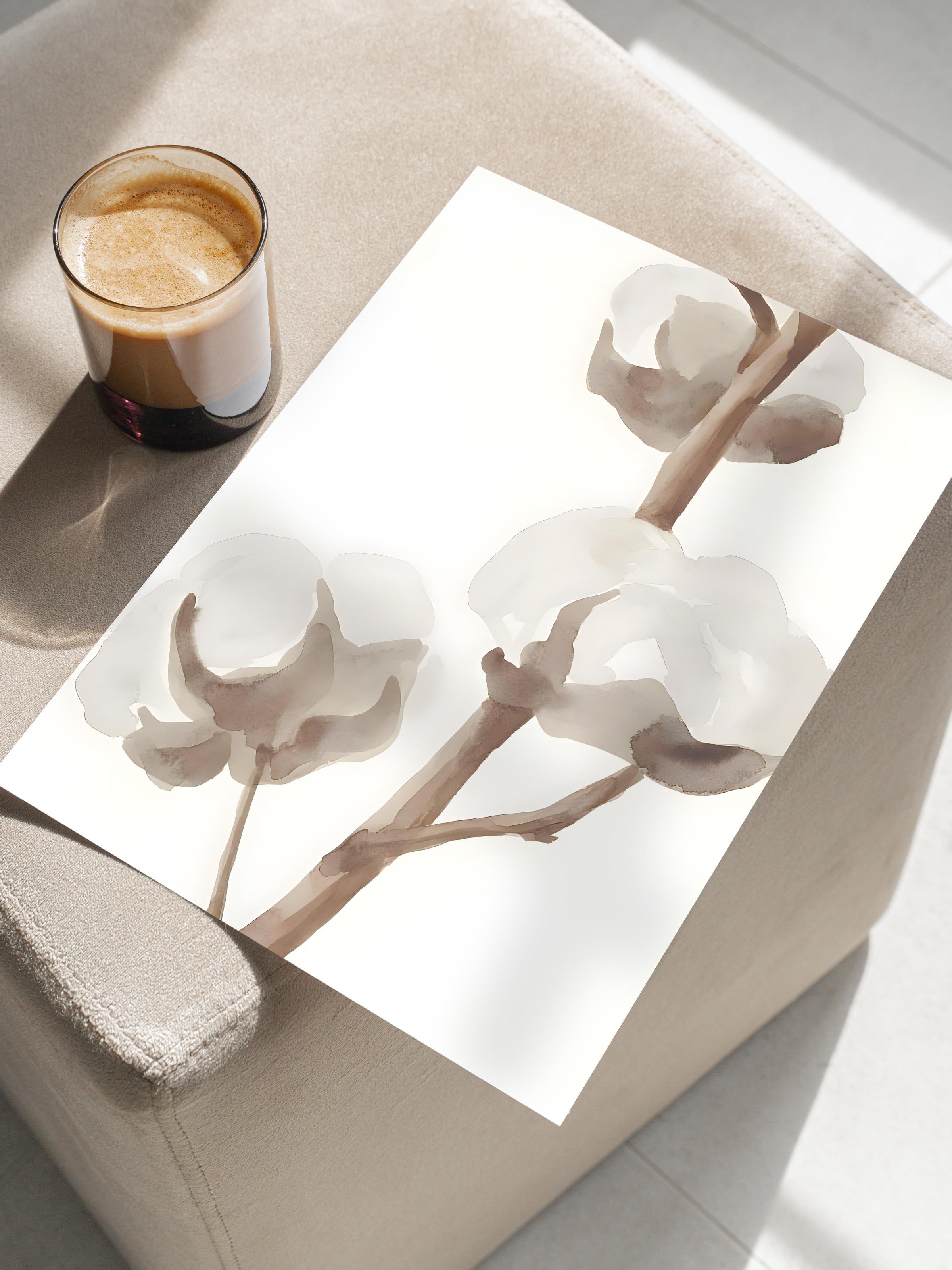 Çerçevesiz Poster,  Duvar Posteri, Aquarelle Cotton Flowers Poster, NO:108584