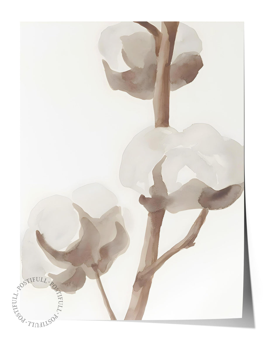Çerçevesiz Poster,  Duvar Posteri, Aquarelle Cotton Flowers Poster, NO:108584