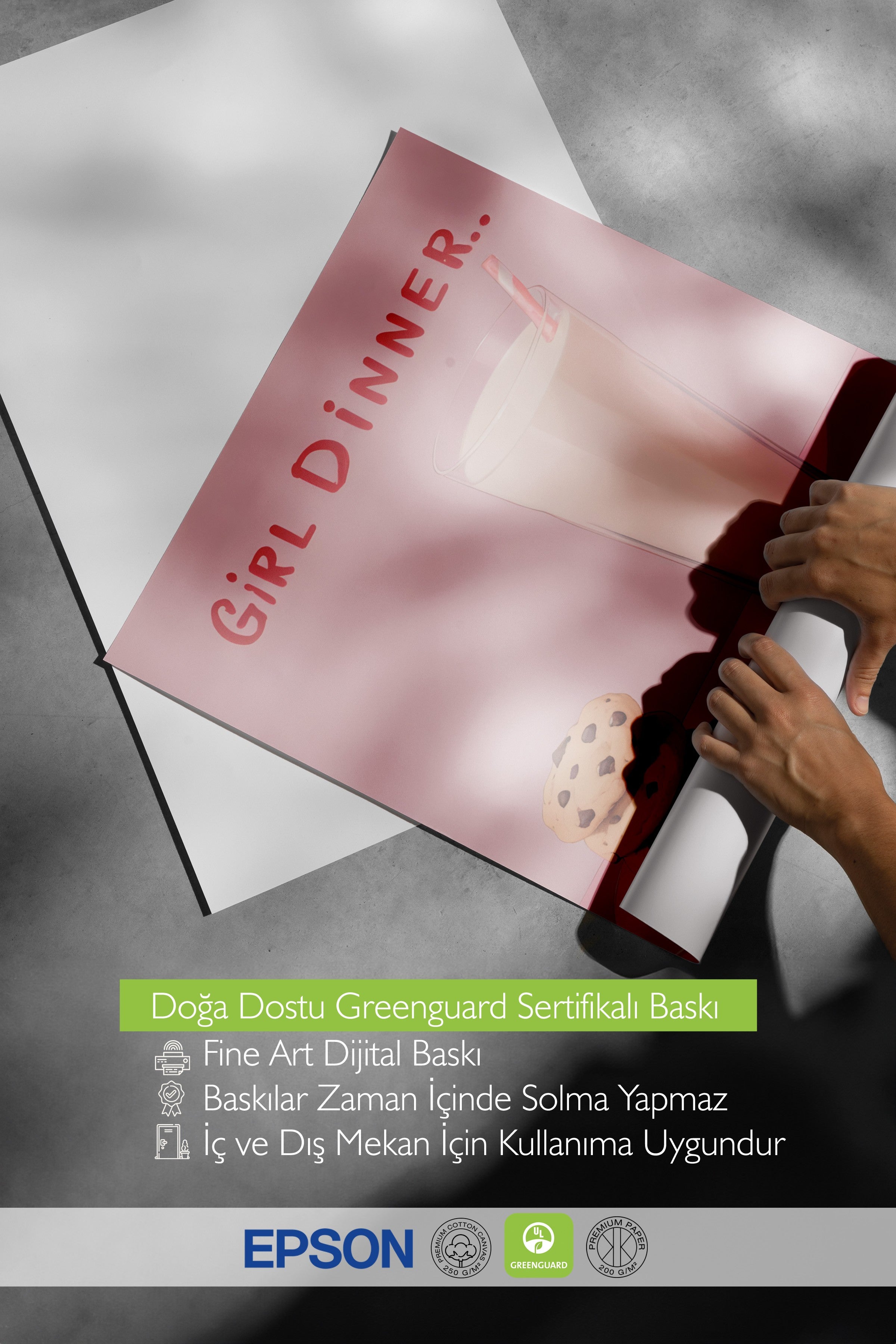 Çerçevesiz Poster, Girl Dinner, Comfort Serisi Mutfak Duvar Posteri, NO:109067