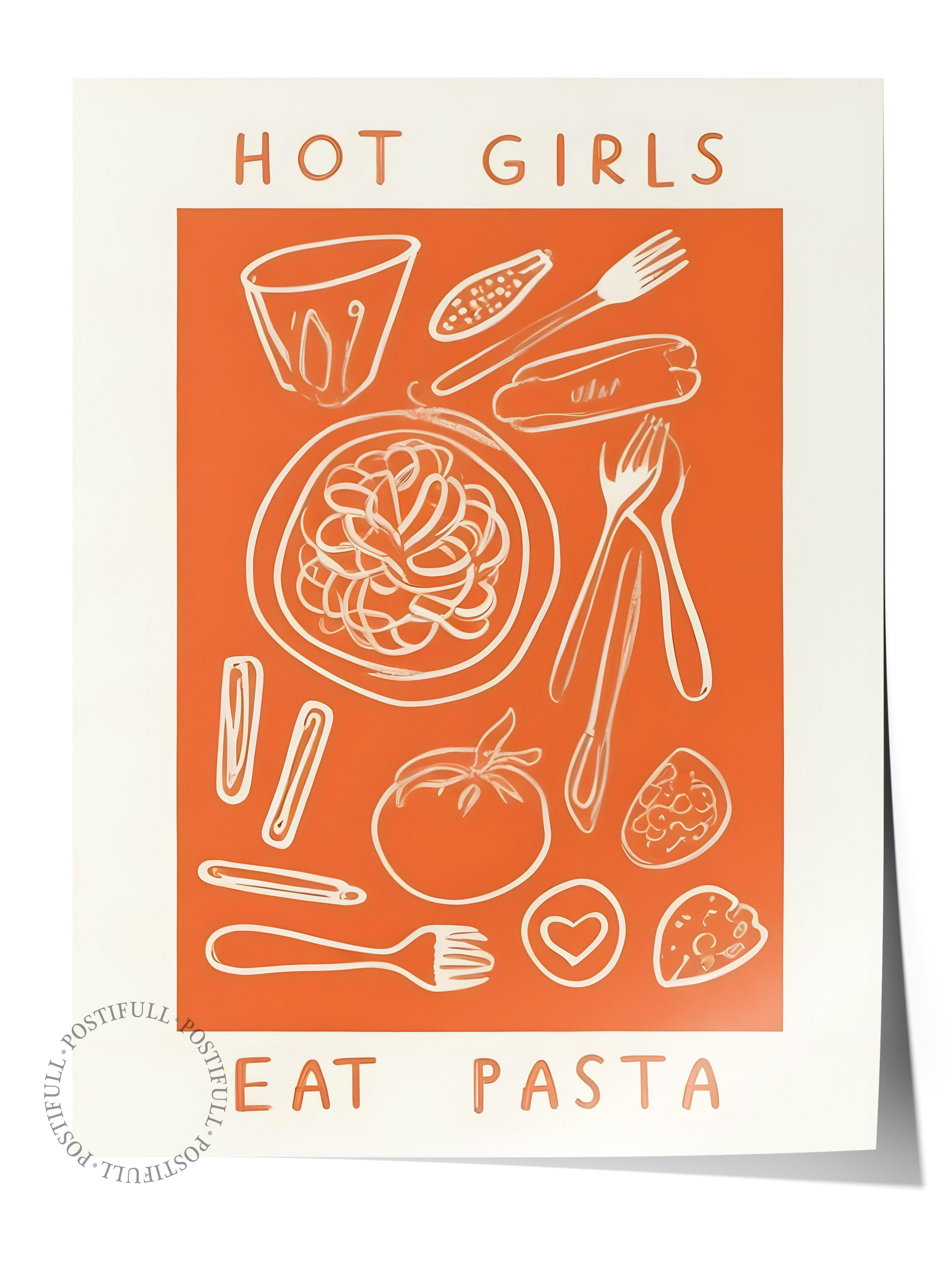Çerçevesiz Poster, Hot Girl Eat Pasta, Comfort Serisi Mutfak Duvar Posteri, NO:109125