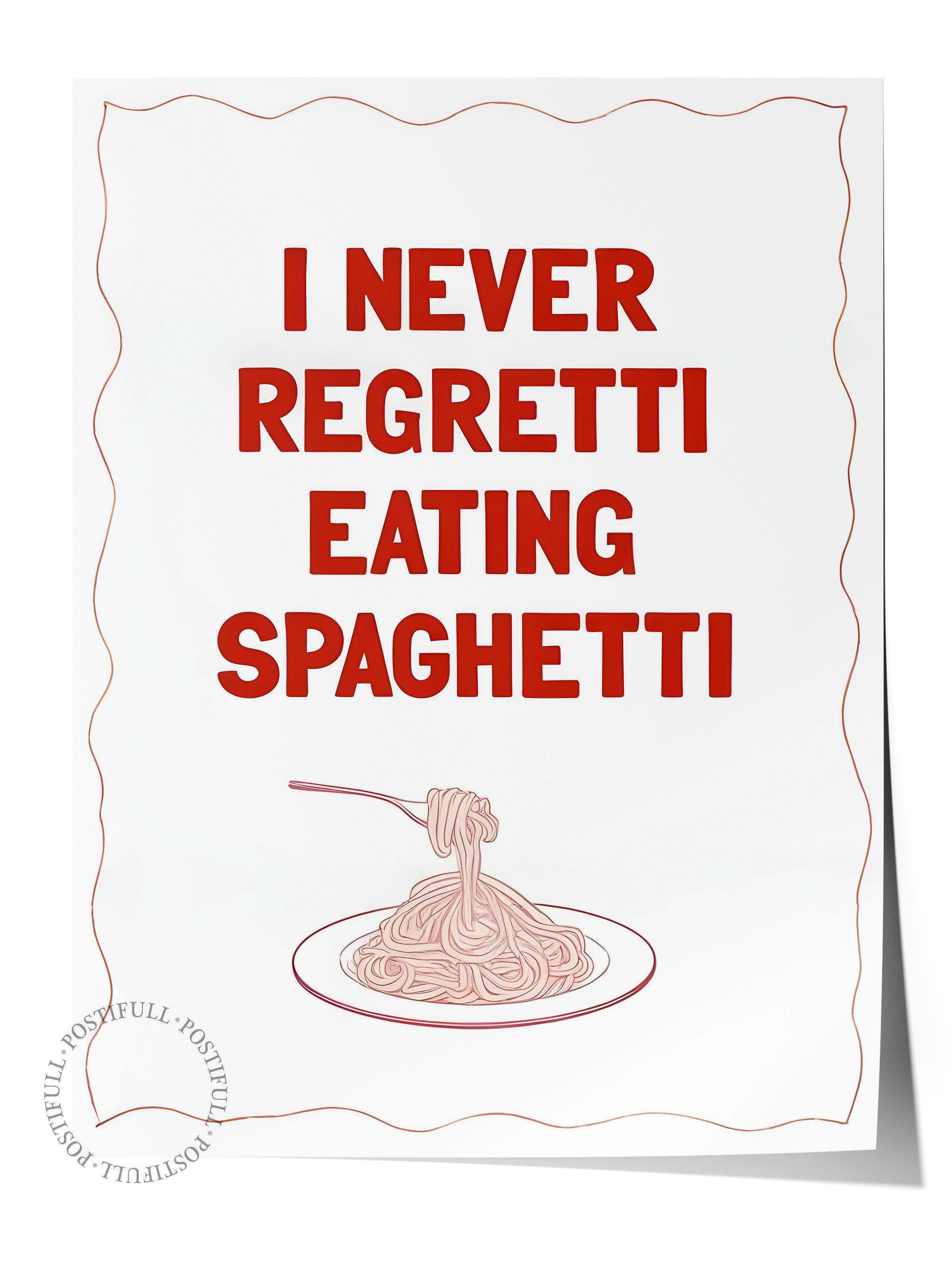Çerçevesiz Poster, I Never Regretti Eating Spaghetti, Comfort Serisi Mutfak Duvar Posteri, NO:109085