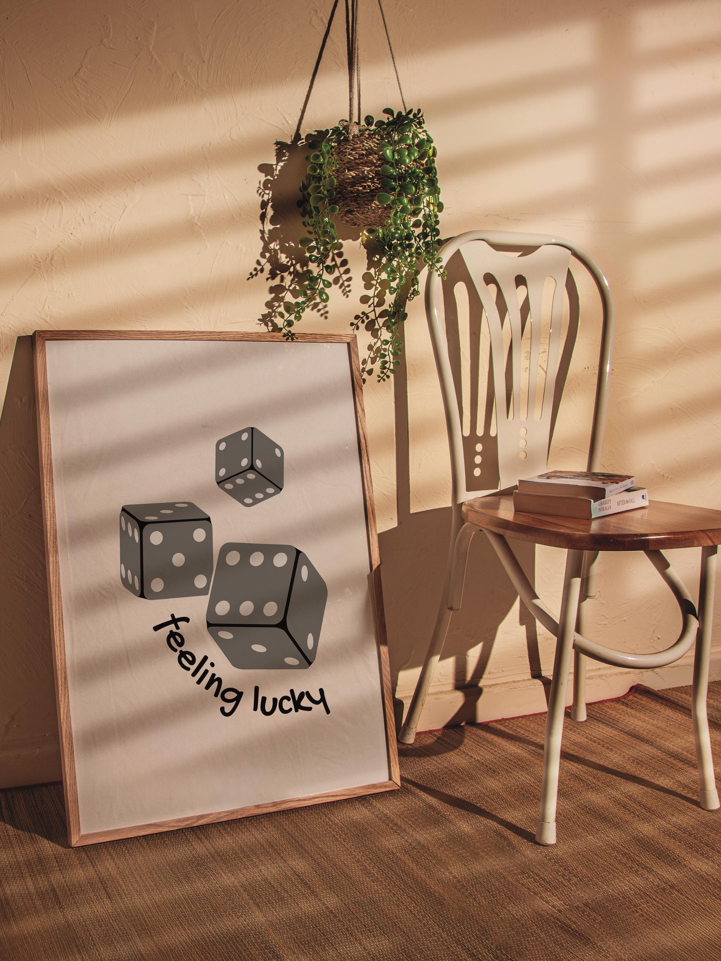 Çerçevesiz Poster, İllüstrasyon Çizim Poster - Feeling Lucky Zar Siyah, Duvar Posteri, Duvar Dekoru, HD Baskı, Kalın Arşivsel Sanat Kağıdı