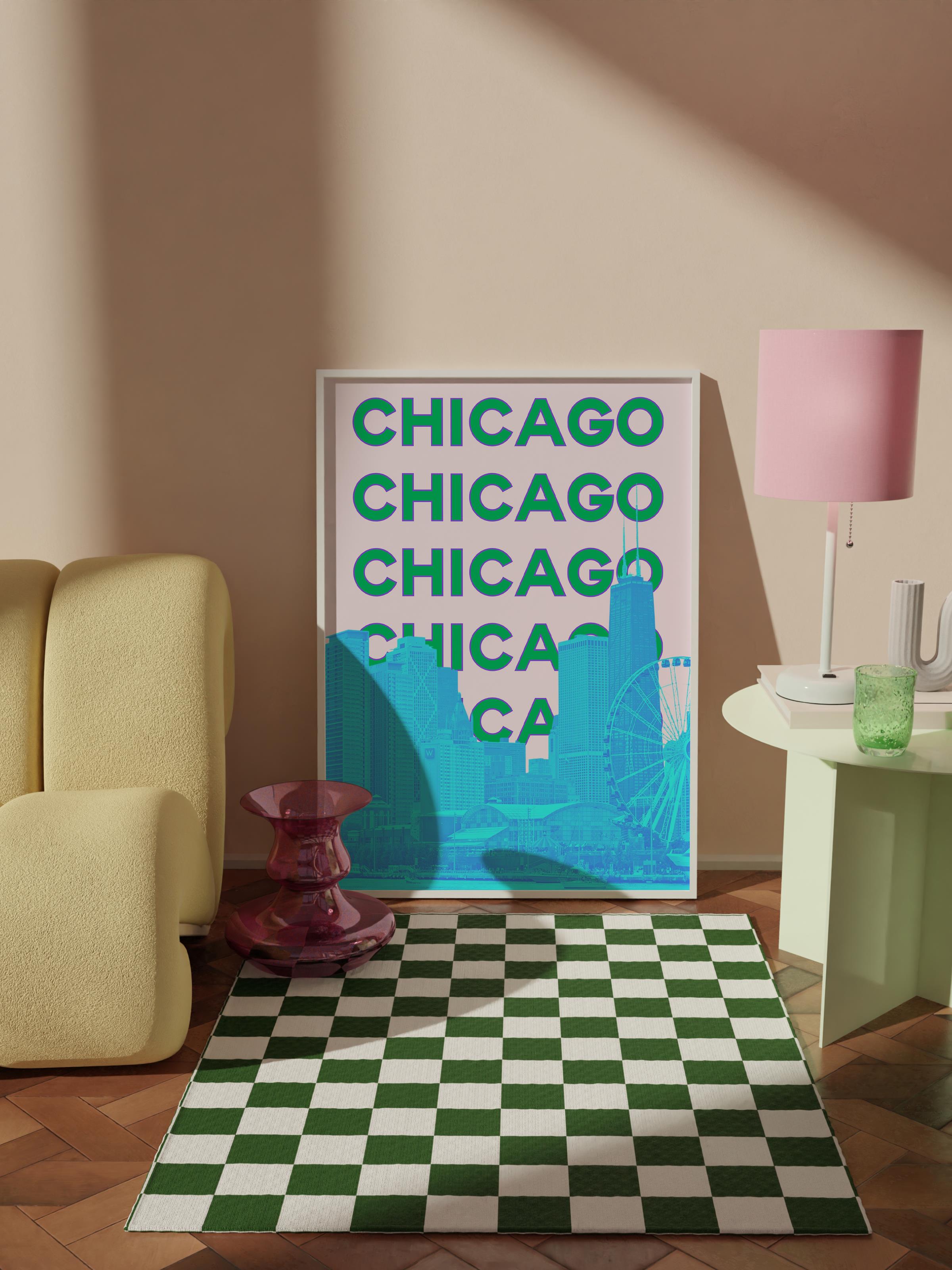 Çerçevesiz Poster İllüstrasyon Şehir - Chicago, Şehirler Serisi, Duvar Posteri, HD Baskı, Kalın Arşivsel Sanat Kağıdı
