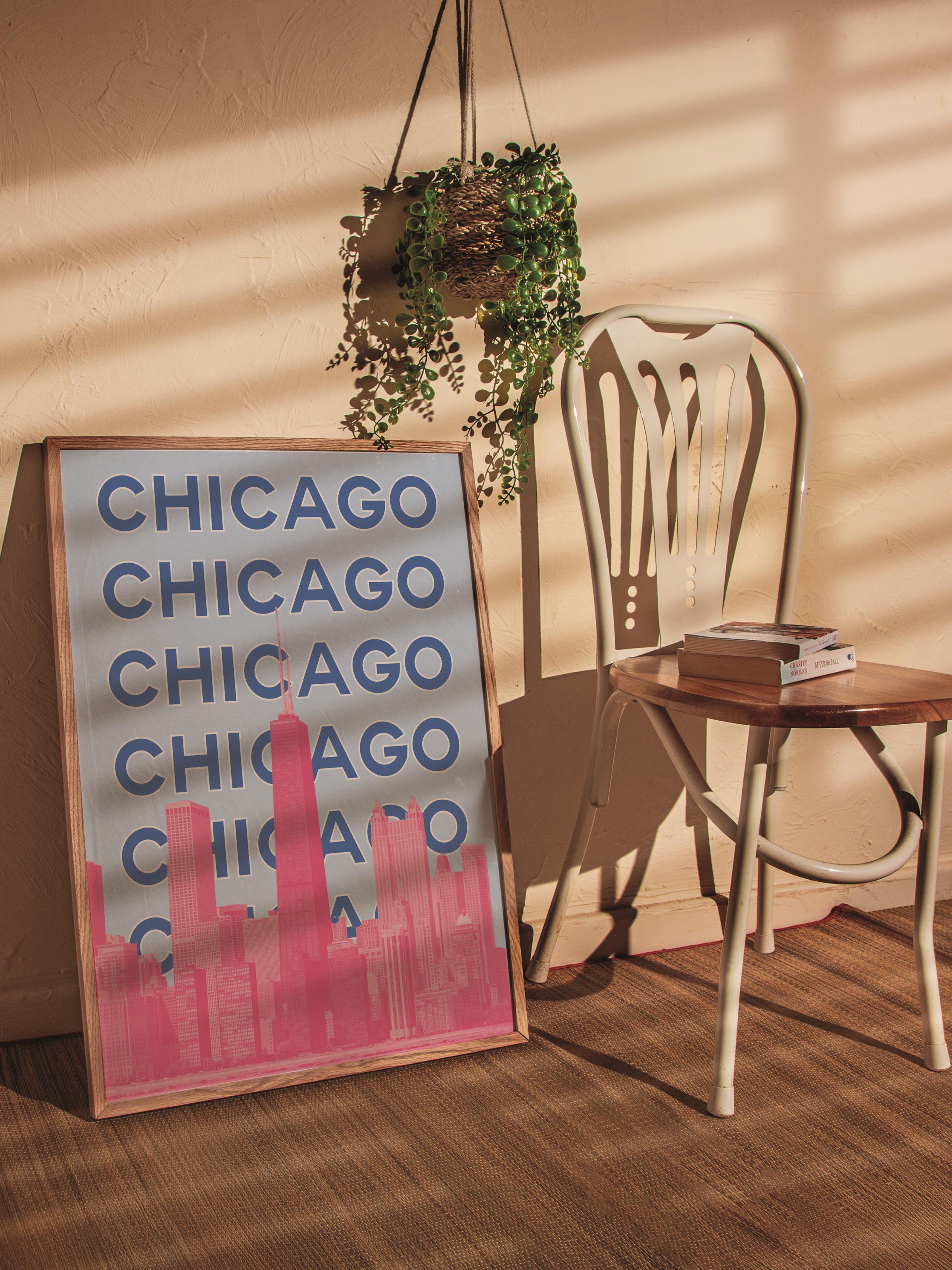 Çerçevesiz Poster İllüstrasyon Şehir - Chicago, Şehirler Serisi, Duvar Posteri, HD Baskı, Kalın Arşivsel Sanat Kağıdı