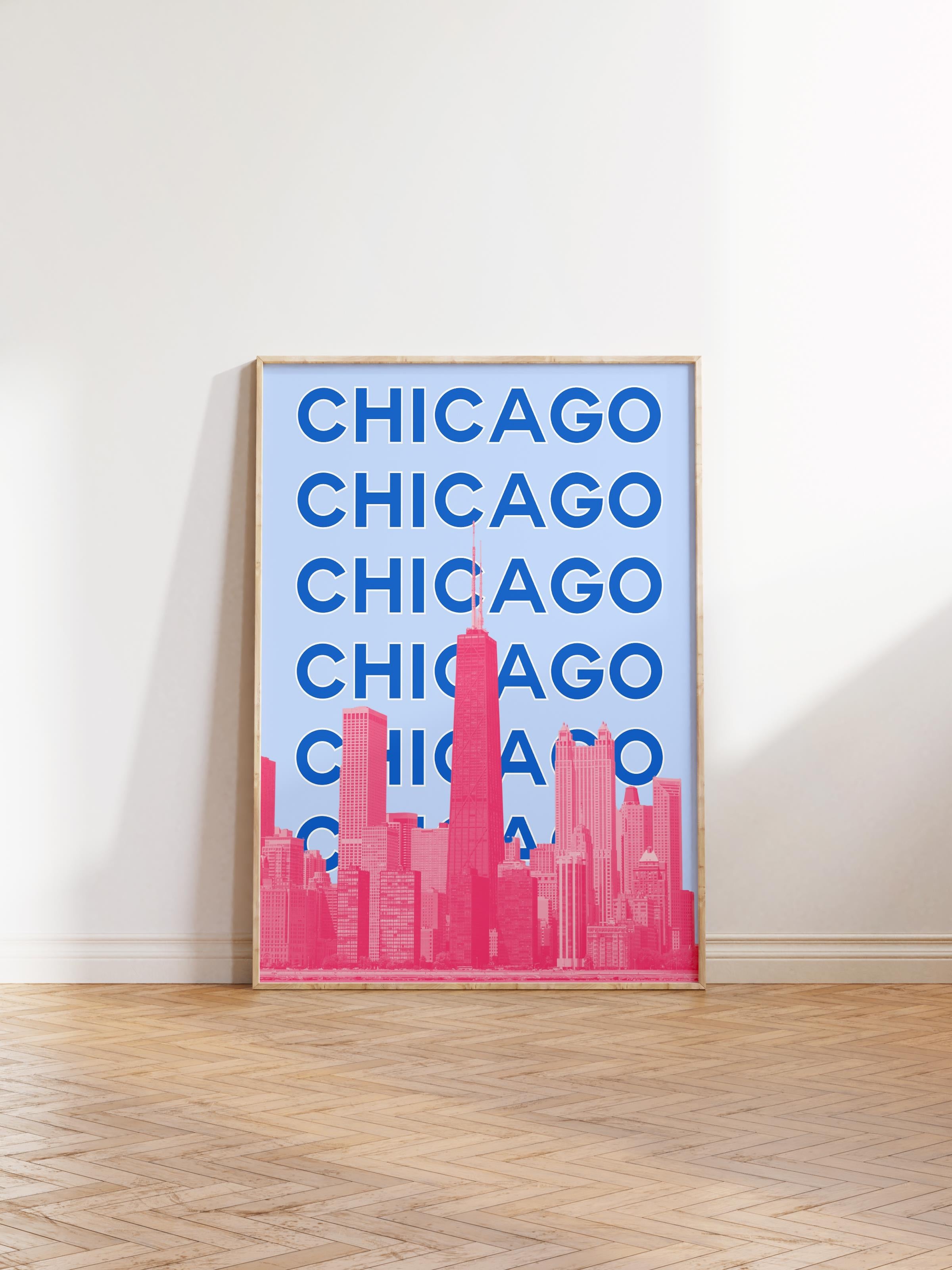 Çerçevesiz Poster İllüstrasyon Şehir - Chicago, Şehirler Serisi, Duvar Posteri, HD Baskı, Kalın Arşivsel Sanat Kağıdı