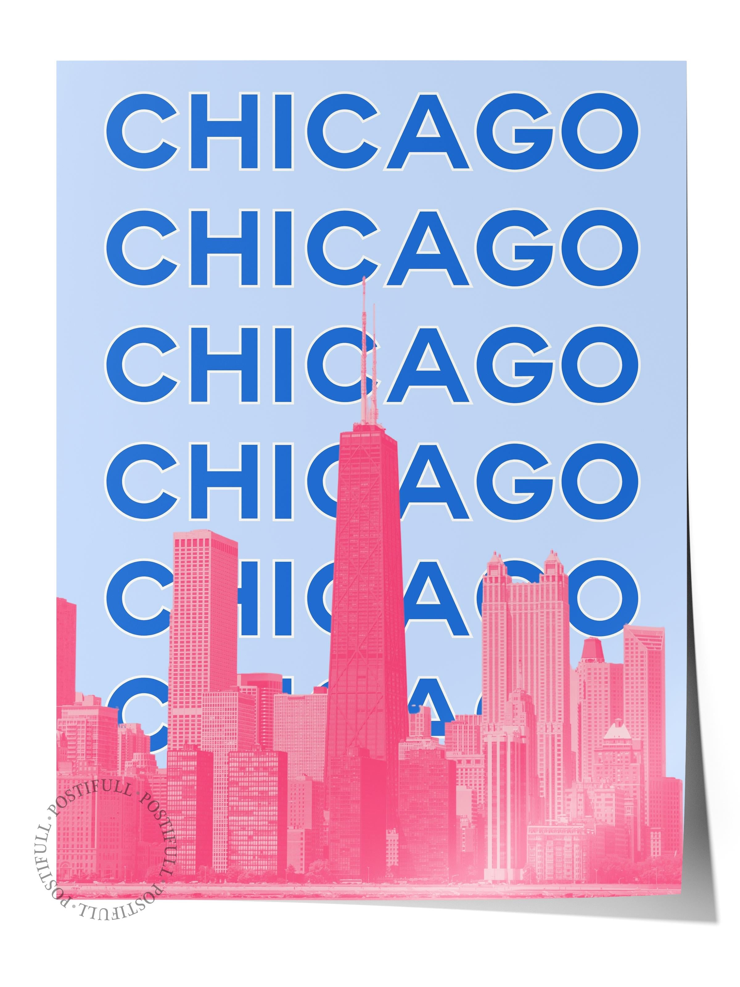 Çerçevesiz Poster İllüstrasyon Şehir - Chicago, Şehirler Serisi, Duvar Posteri, HD Baskı, Kalın Arşivsel Sanat Kağıdı