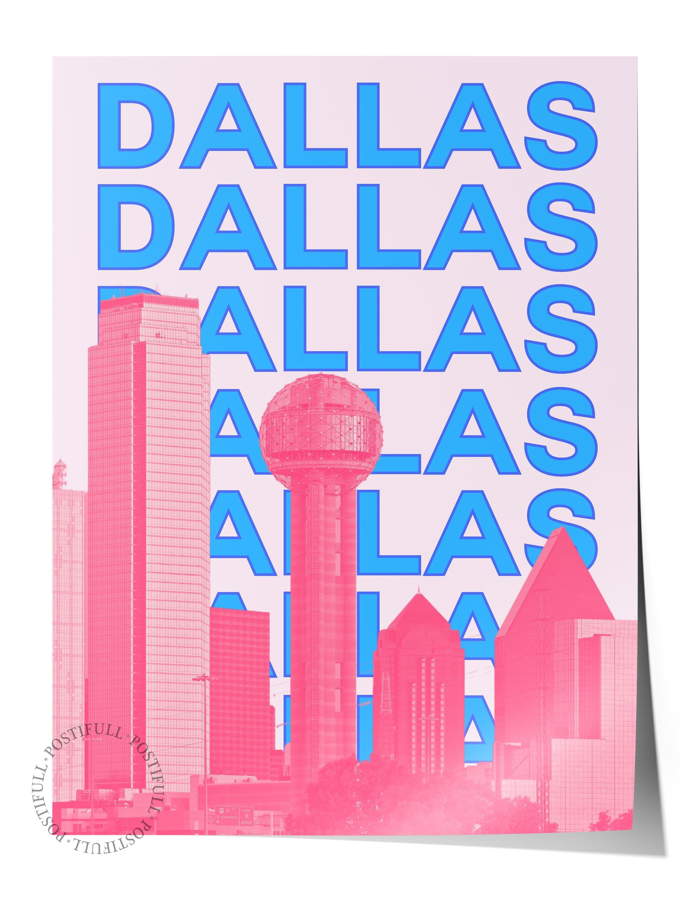 Çerçevesiz Poster İllüstrasyon Şehir - Dallas, Şehirler Serisi, Duvar Posteri, HD Baskı, Kalın Arşivsel Sanat Kağıdı