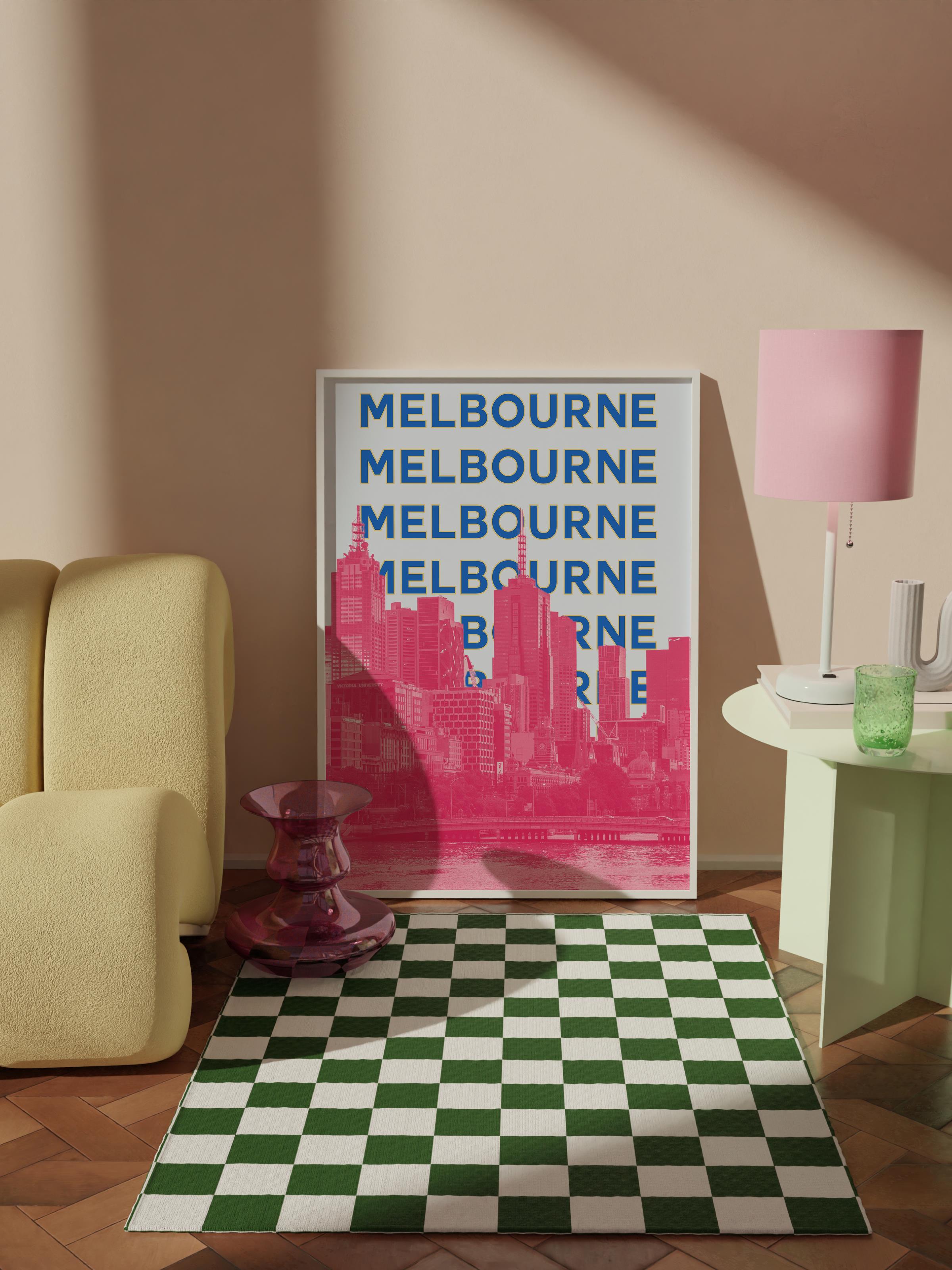 Çerçevesiz Poster İllüstrasyon Şehir - Melbourne, Şehirler Serisi, Duvar Posteri, HD Baskı, Kalın Arşivsel Sanat Kağıdı