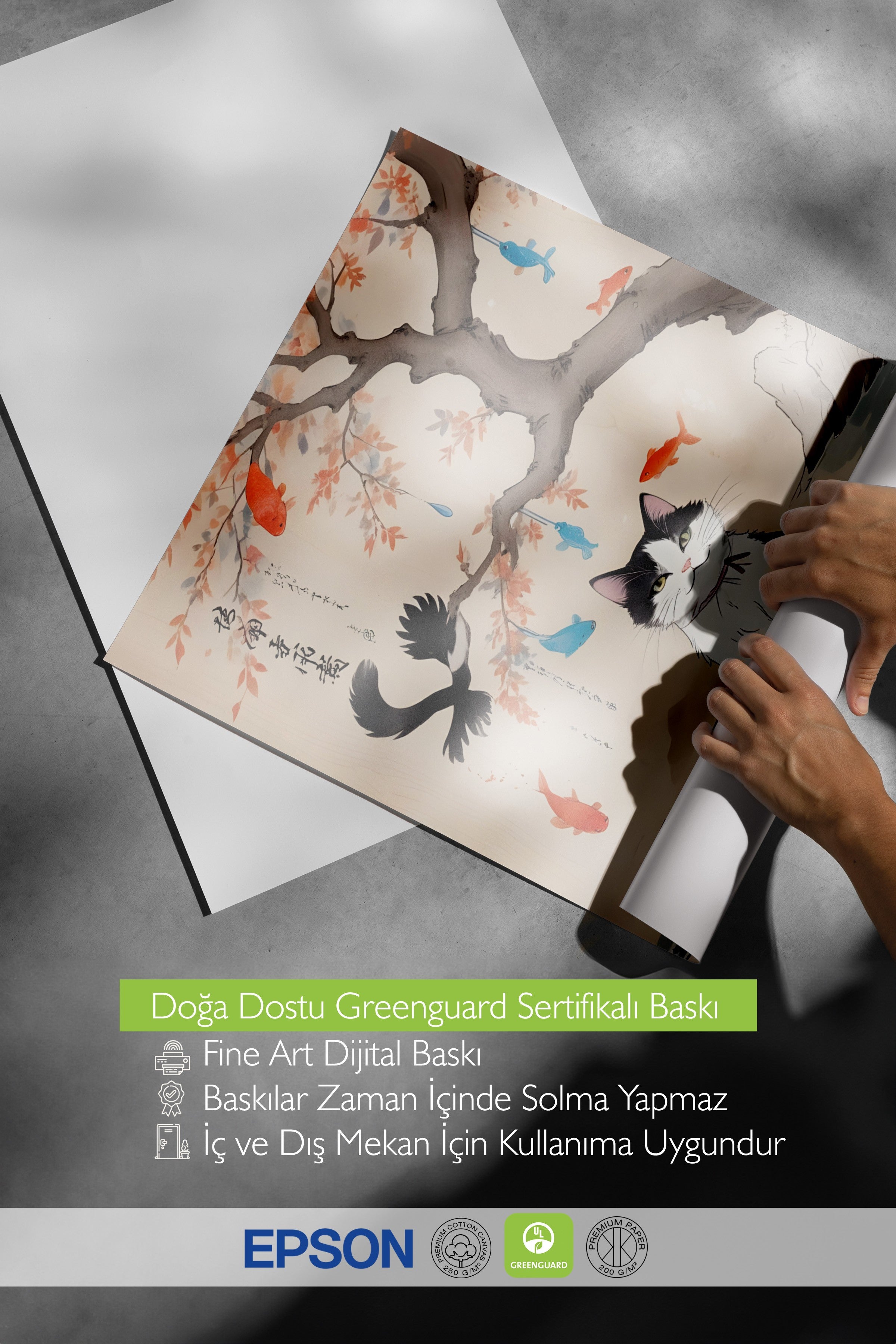 Çerçevesiz Poster, Japanese Cats, Comfort Serisi Mutfak Duvar Posteri, NO:109165