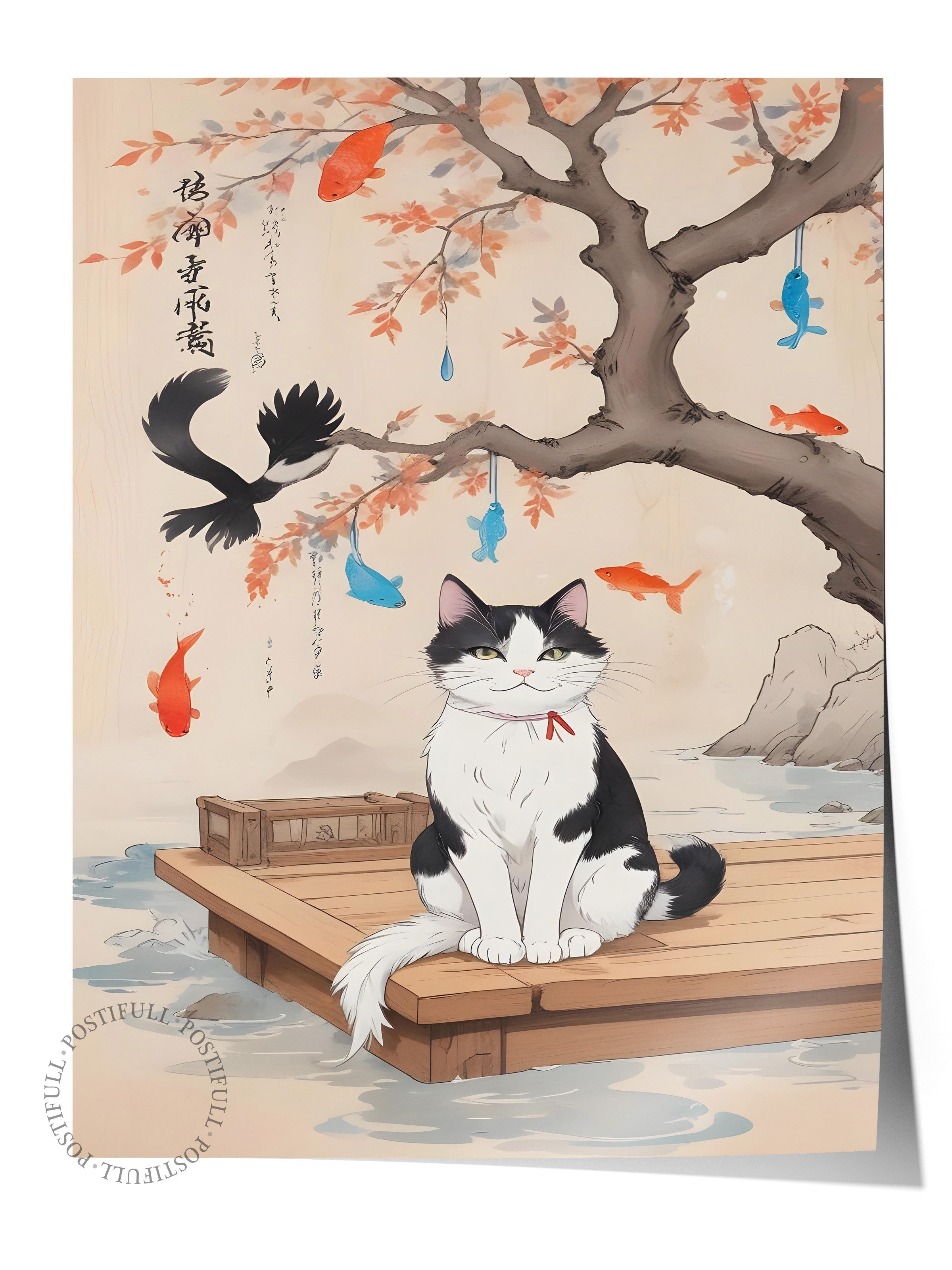 Çerçevesiz Poster, Japanese Cats, Comfort Serisi Mutfak Duvar Posteri, NO:109165