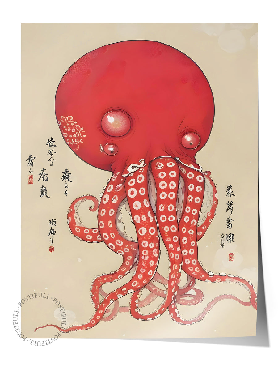 Kızıl Ahtapot Sanatı Japon Sanatı Comfort Serisi Çerçevesiz Poster