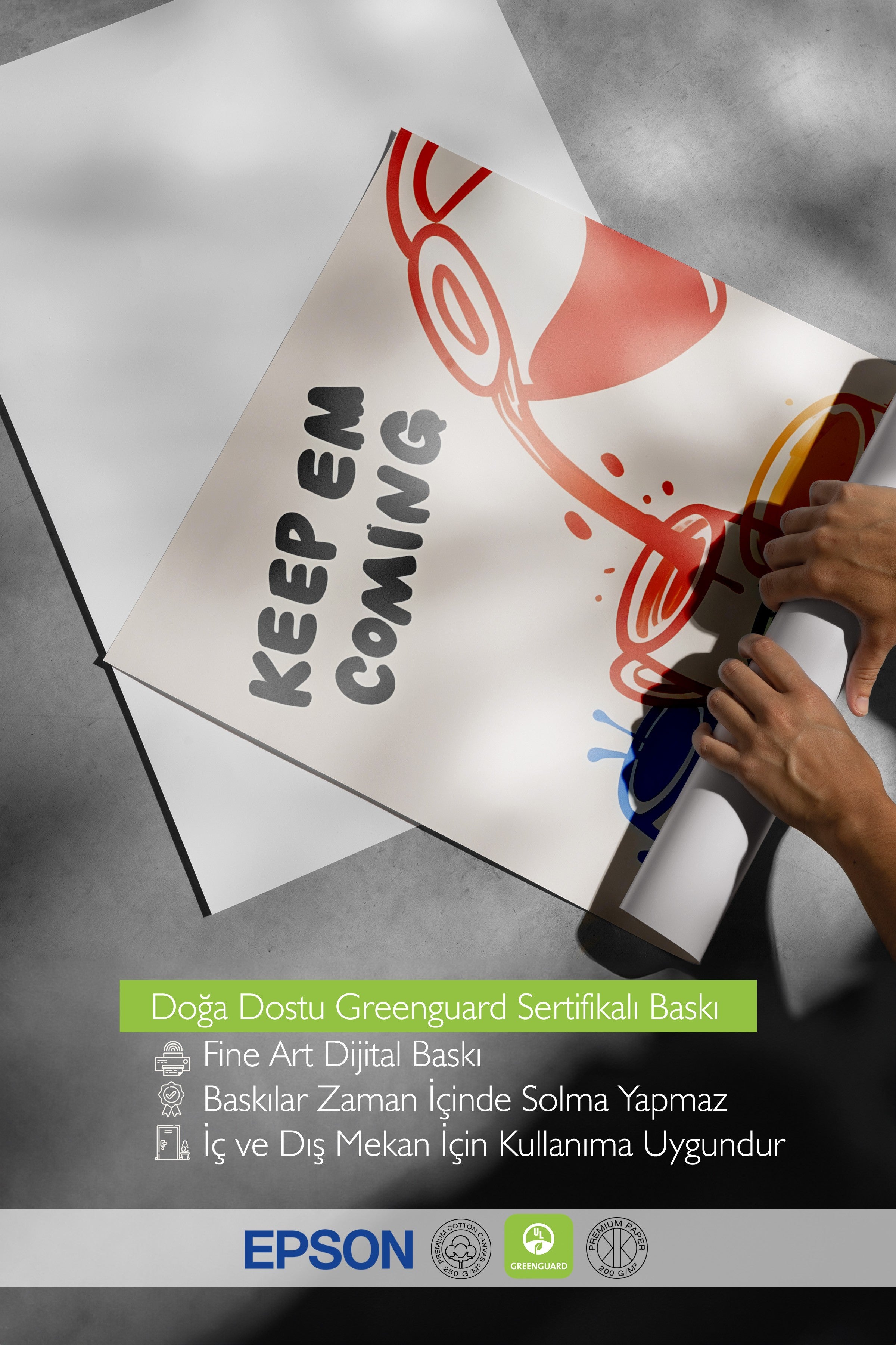 Çerçevesiz Poster, Keep Em Coming, Comfort Serisi Mutfak Duvar Posteri, NO:109064