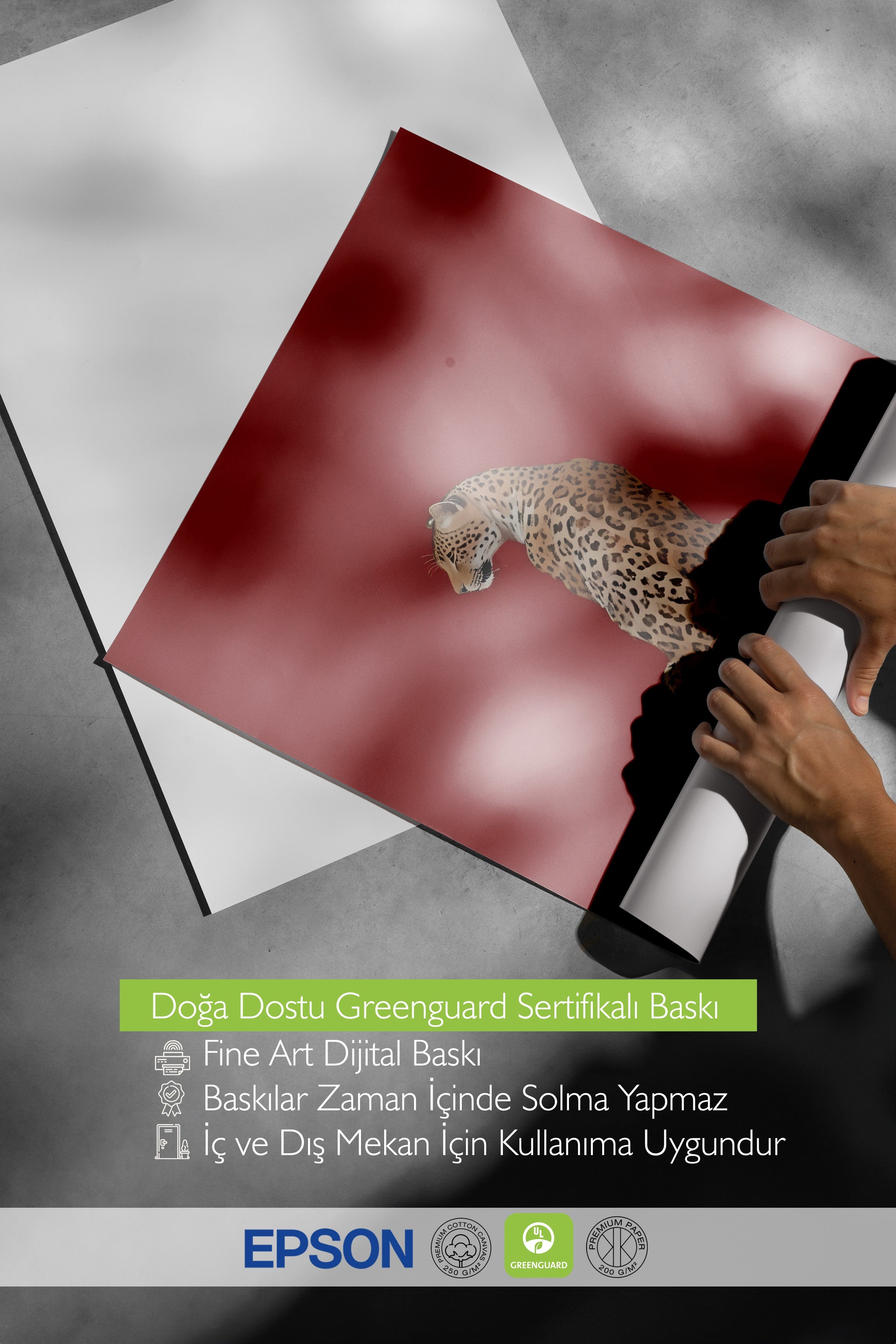 Çerçevesiz Poster, Kırmızı Leopar, Comfort Serisi Duvar Posteri, NO:108954