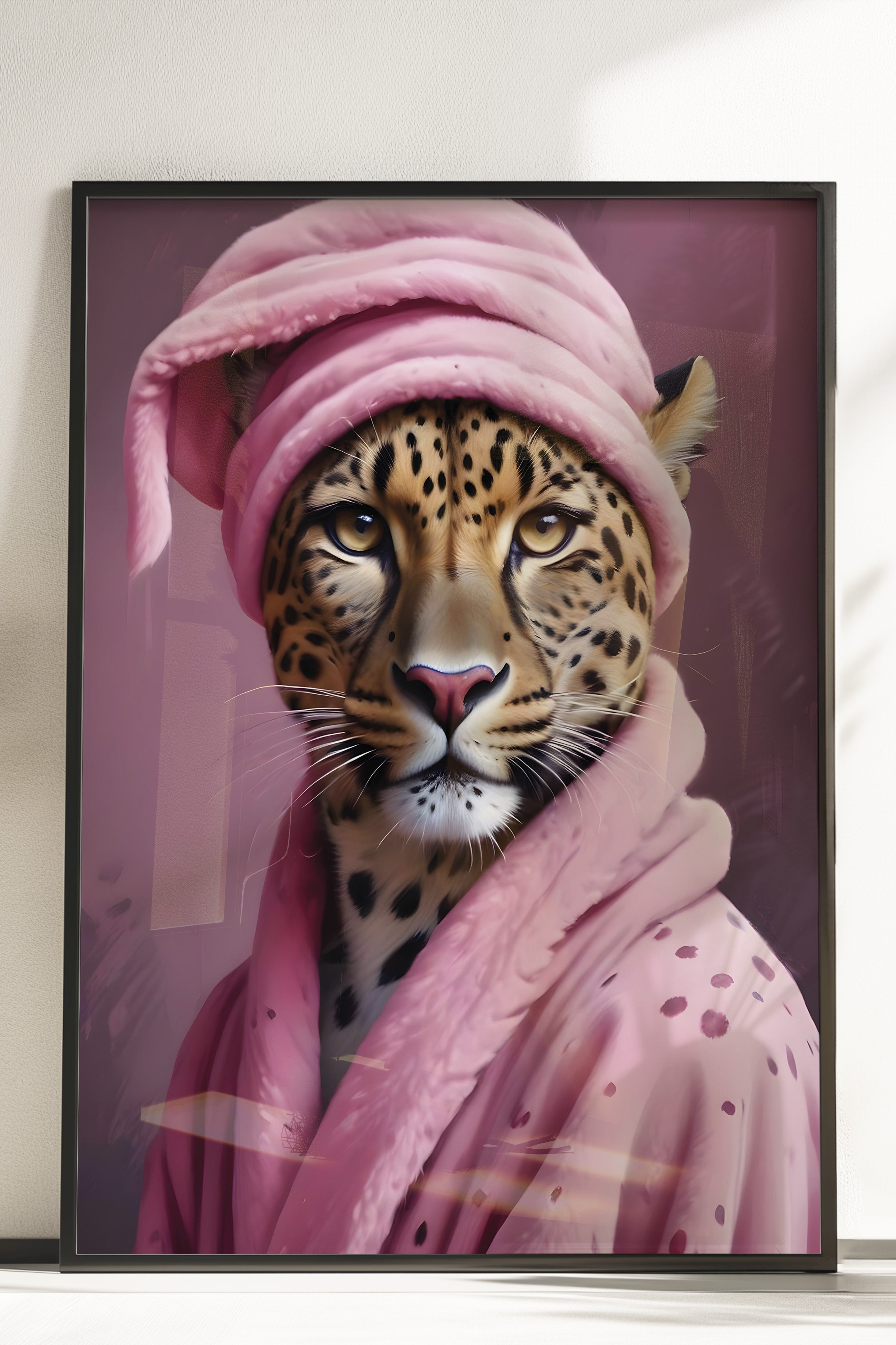Çerçevesiz Poster, Leopard In A Bathrobe, Comfort Serisi Duvar Posteri, NO:108927