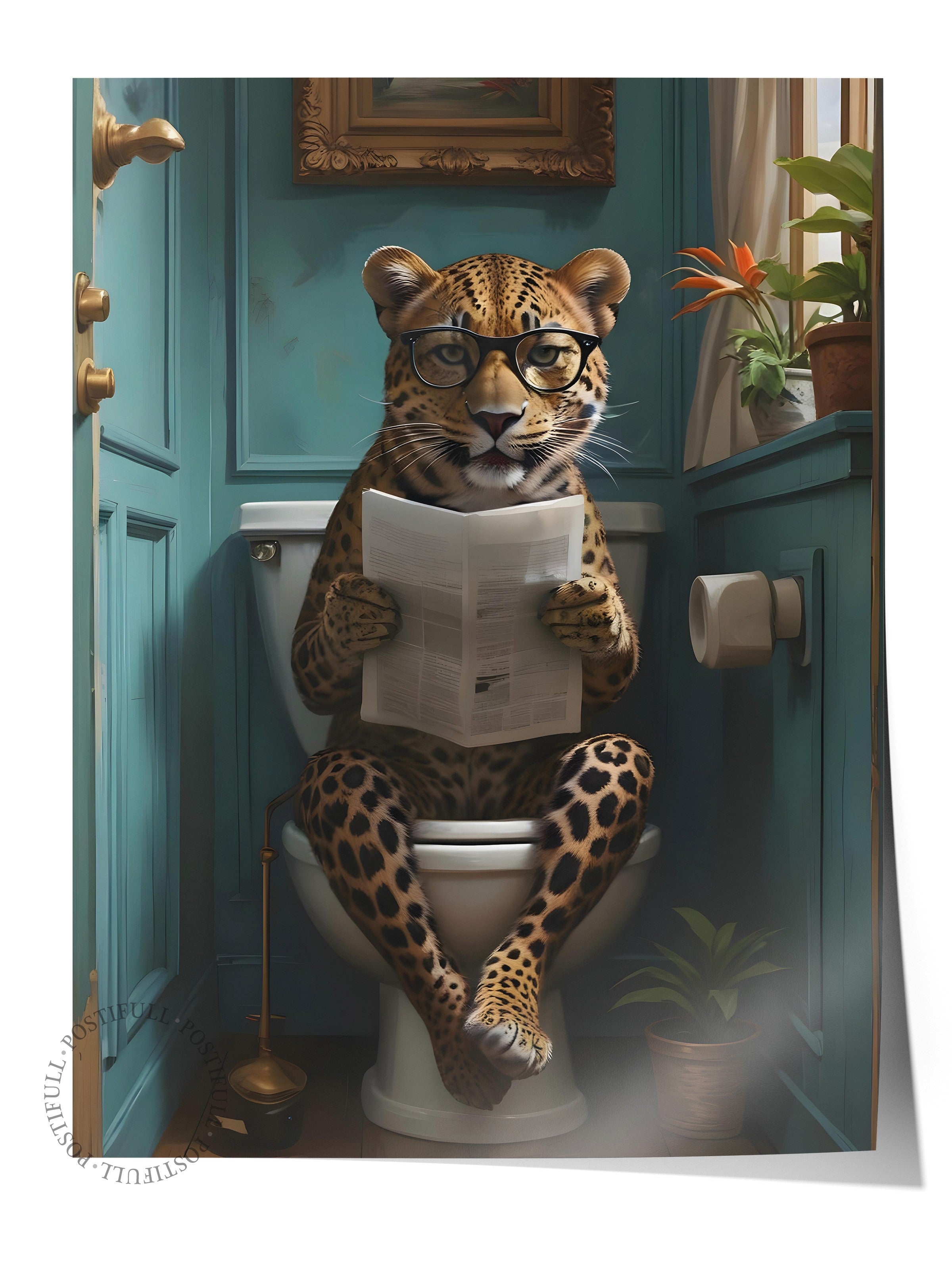 Çerçevesiz Poster, Leopard in Toilet, Comfort Serisi Duvar Posteri, NO:108926