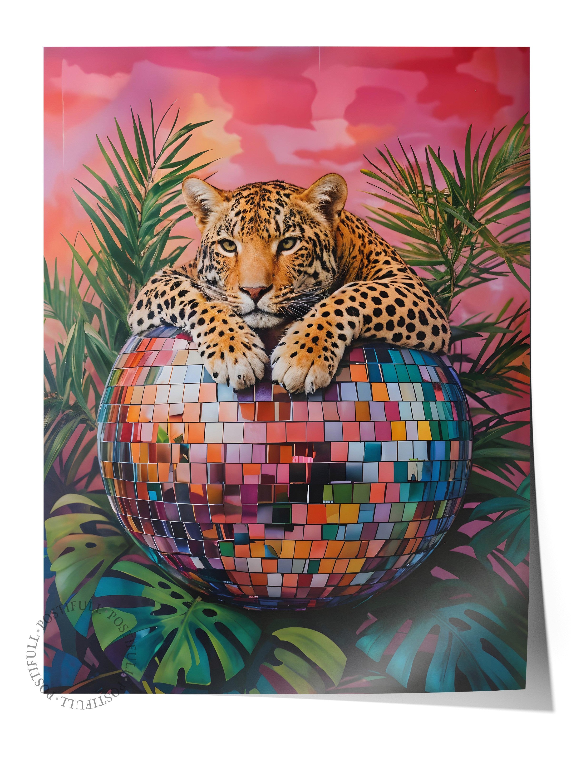 Çerçevesiz Poster, Leopard on Disco Ball, Comfort Serisi Duvar Posteri, NO:108942