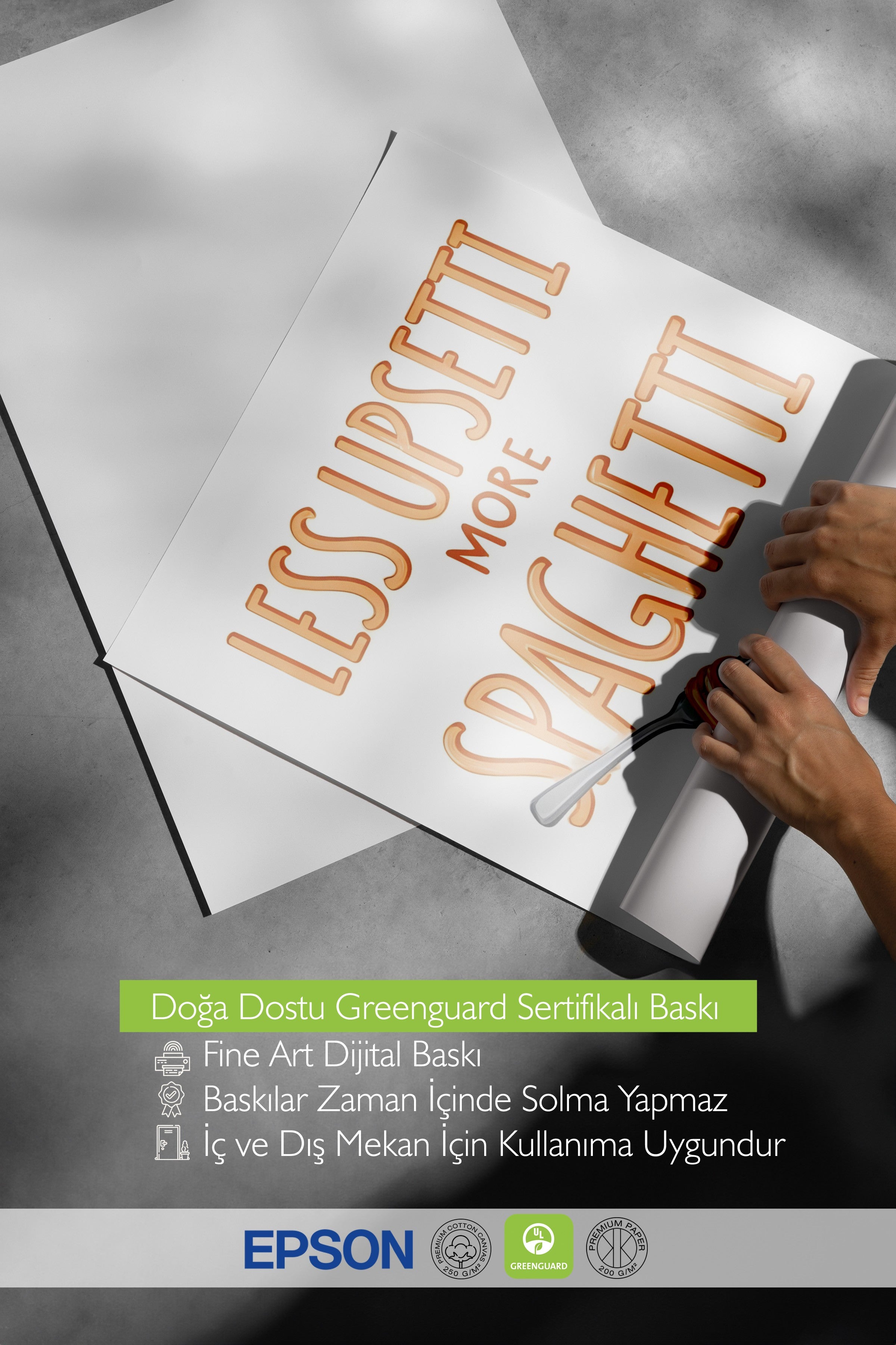 Çerçevesiz Poster, Less Upsetti More Spaghetti, Comfort Serisi Mutfak Duvar Posteri, NO:109142