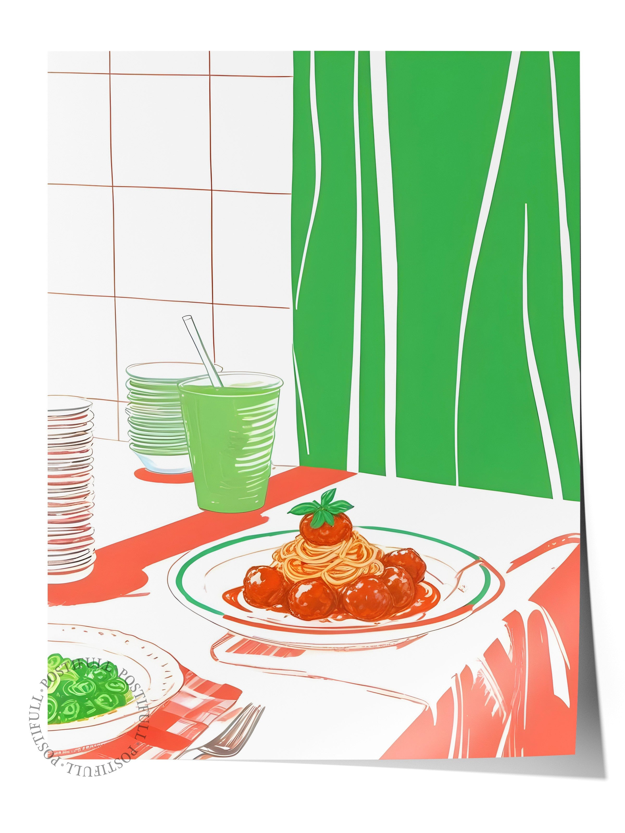Çerçevesiz Poster, Meatball Spaghetti, Comfort Serisi Mutfak Duvar Posteri, NO:109110