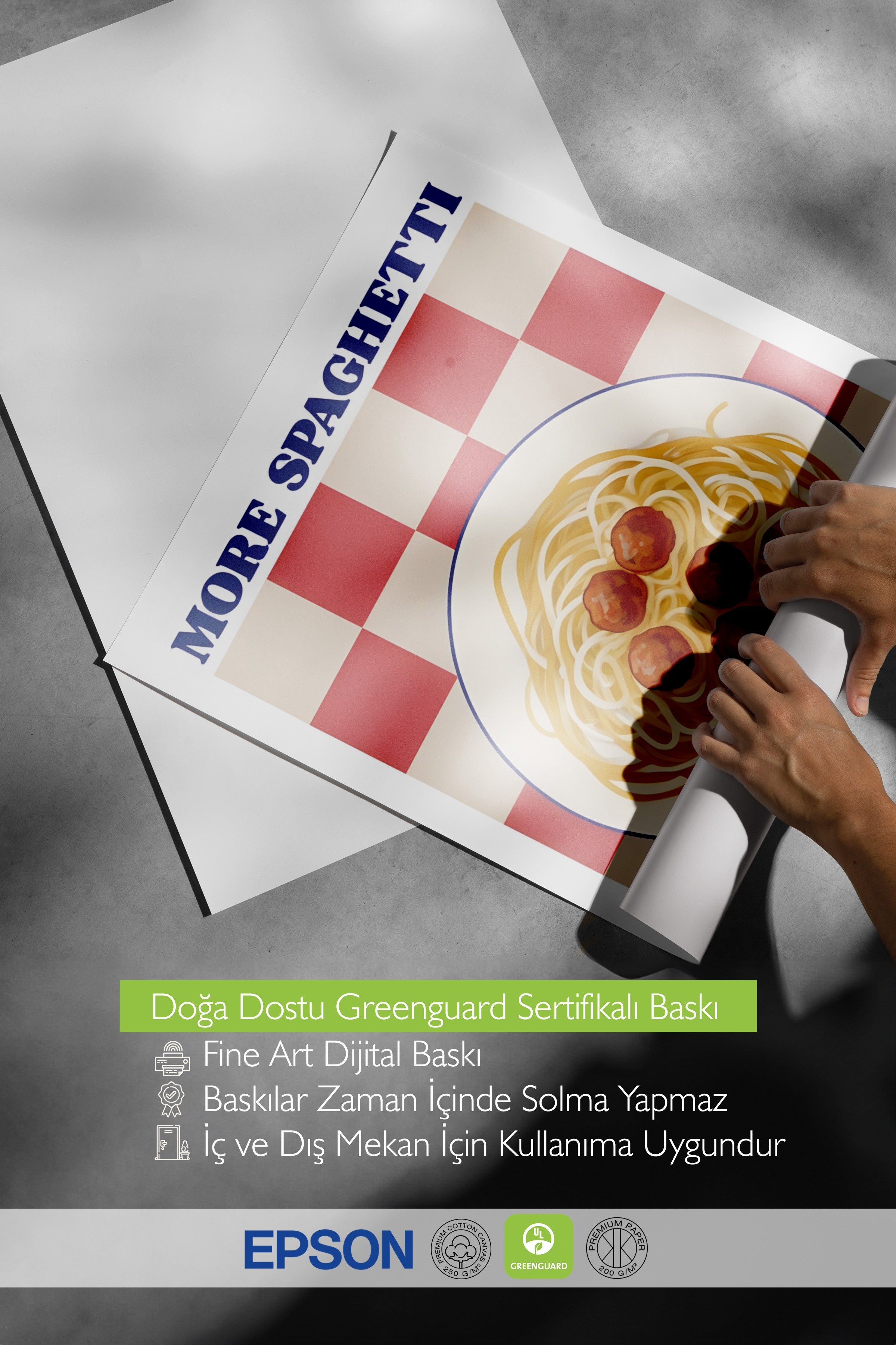 Çerçevesiz Poster, More Spaghetti Less Regretti, Comfort Serisi Mutfak Duvar Posteri, NO:109090