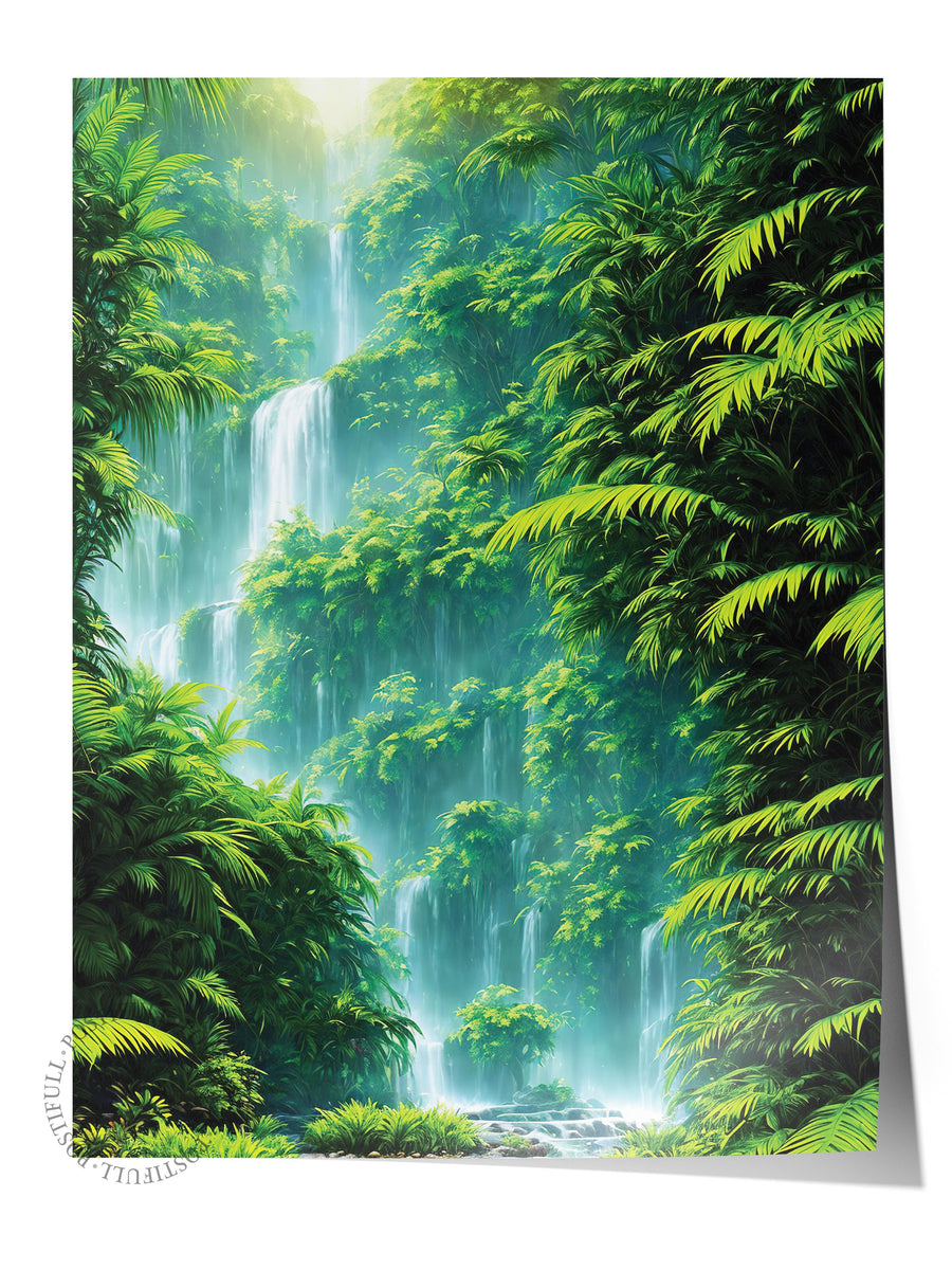 Tropikal Şelale Fotoğraf Çerçevesiz Poster