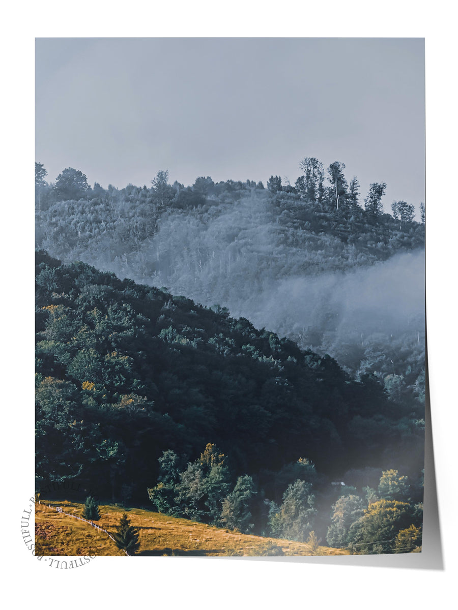 Orman Manzaralı Dağ Eteği Fotoğraf Çerçevesiz Poster