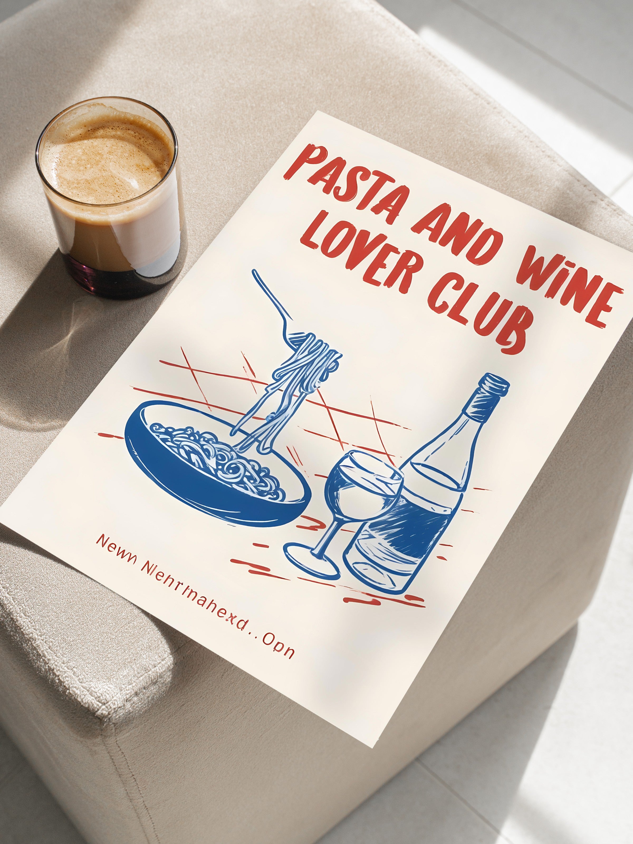 Çerçevesiz Poster, Pasta & Wine Lovers Club, Comfort Serisi Mutfak Duvar Posteri, NO:109077
