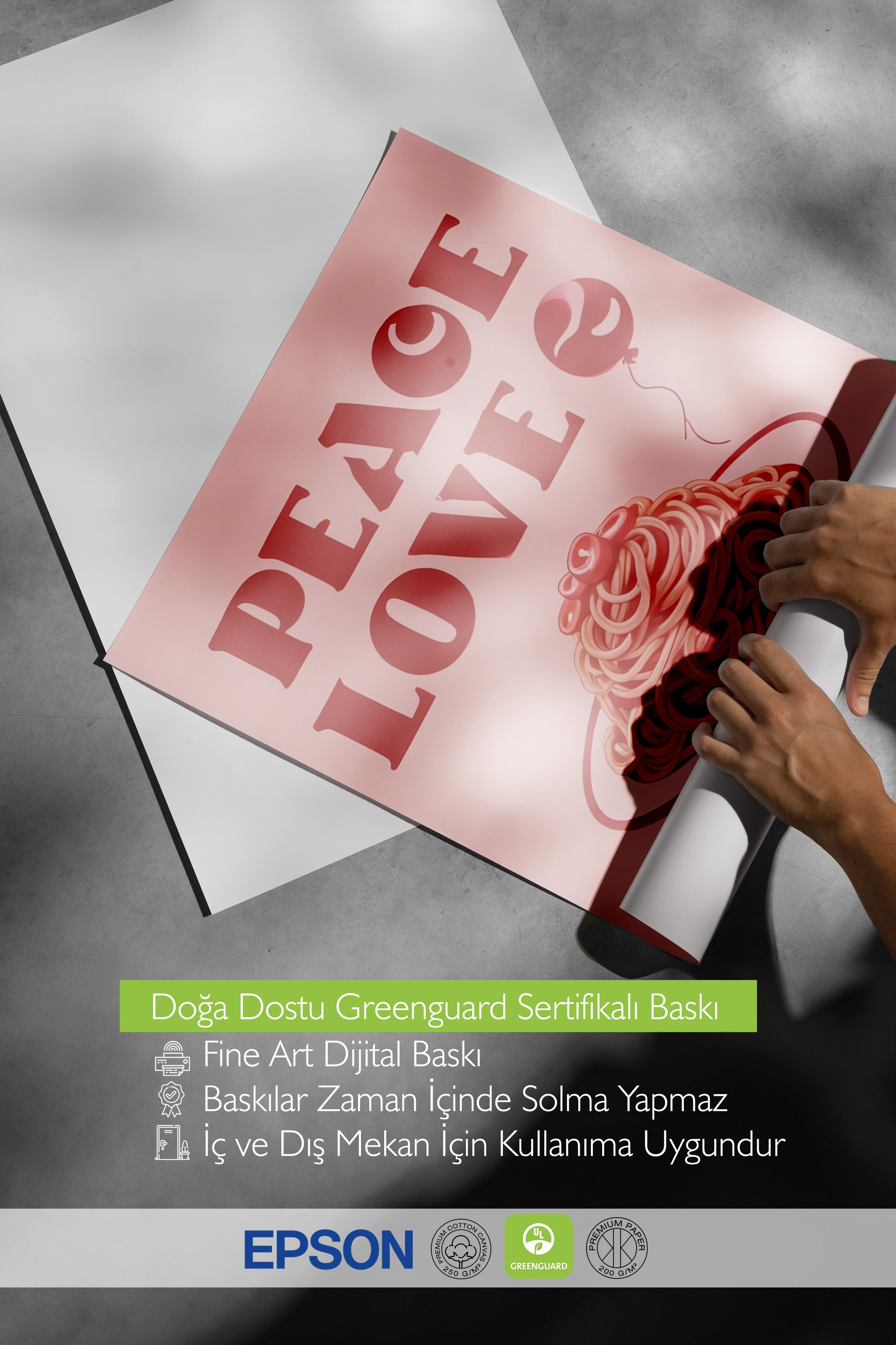 Çerçevesiz Poster, Peace Love Pasta, Comfort Serisi Mutfak Duvar Posteri, NO:109093