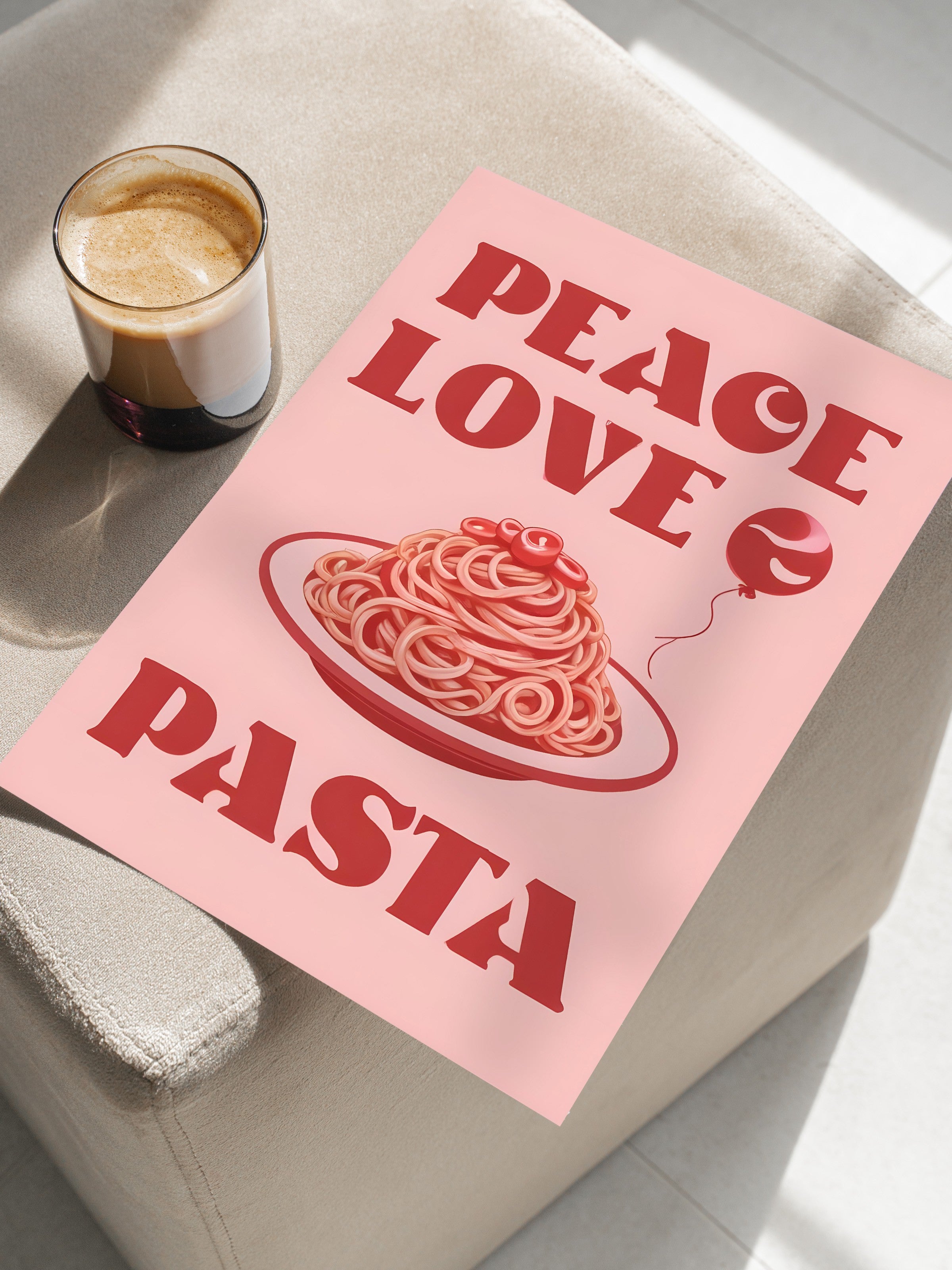 Çerçevesiz Poster, Peace Love Pasta, Comfort Serisi Mutfak Duvar Posteri, NO:109093