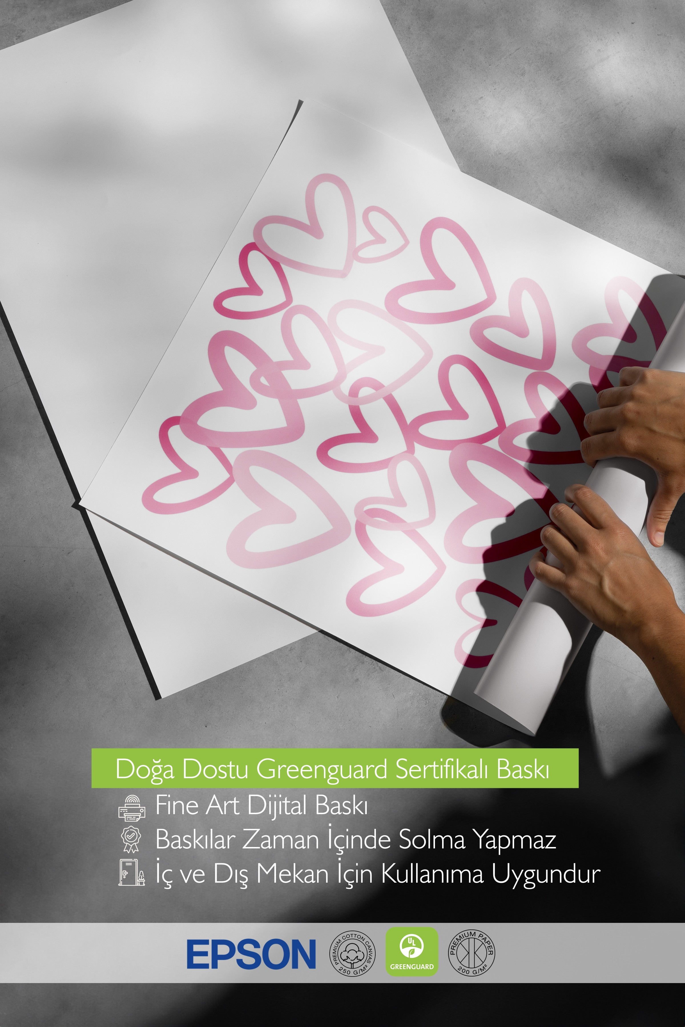 Çerçevesiz Poster, Pink Hearts, Comfort Serisi Duvar Posteri, NO:108944