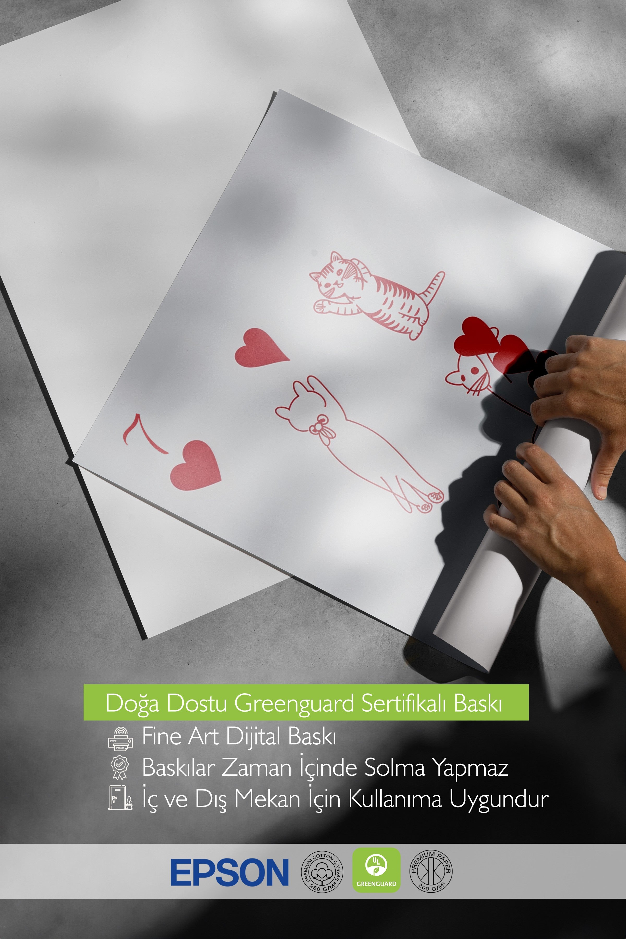 Çerçevesiz Poster, Red | 7 of Hearts with Cats, Comfort Serisi Duvar Posteri, NO:108938