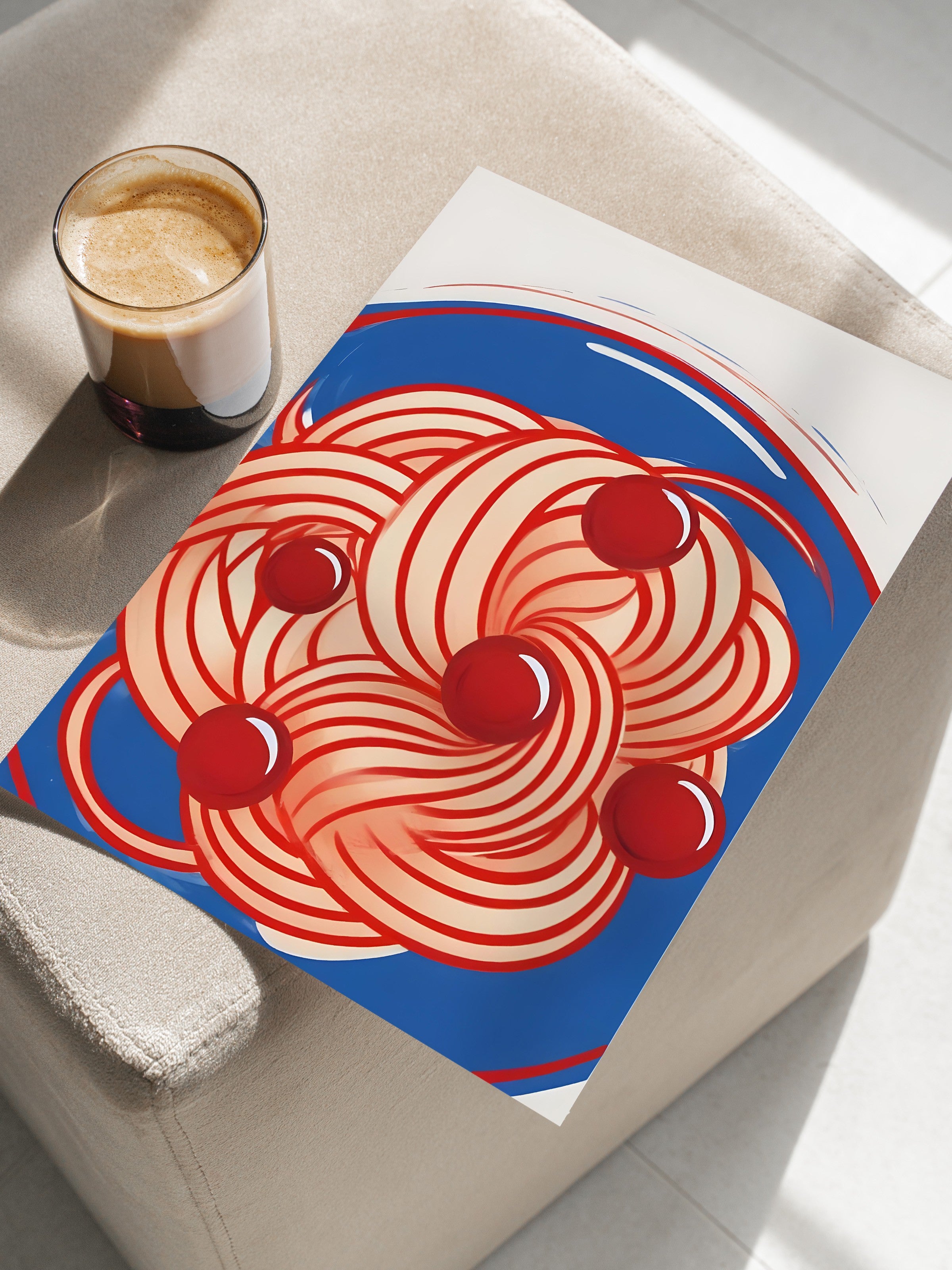 Çerçevesiz Poster, Red Pasta, Blue Bowl, Comfort Serisi Mutfak Duvar Posteri, NO:109098